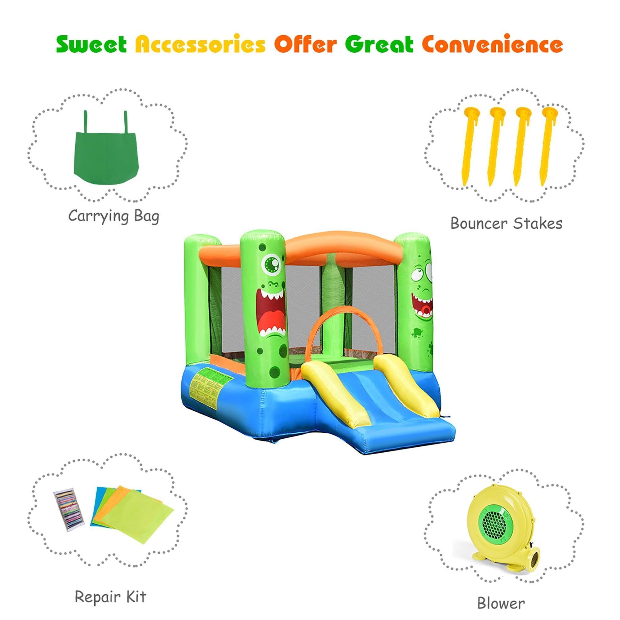 Costway Kids Inflatable Bounce House with Fun Slider – 480W Blower, Jumping Castle Game for Backyard Play - ClubOn