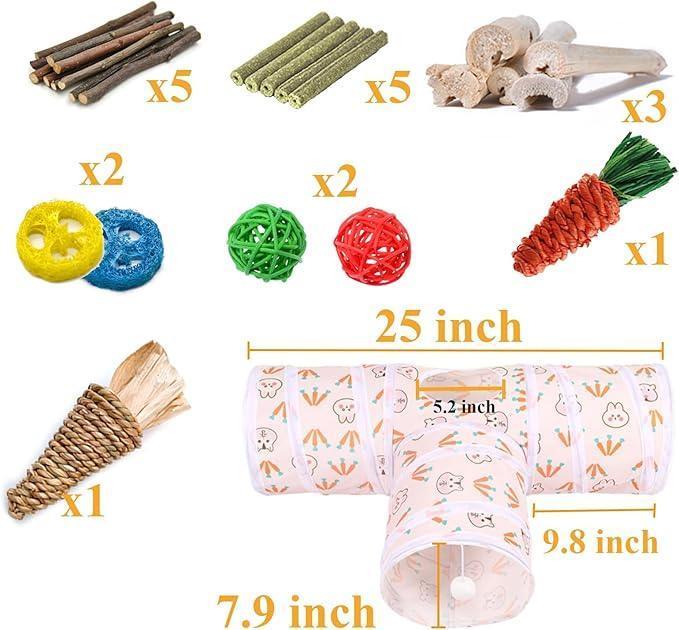 HERCOCCI Rabbit Toys, 3-Way Collapsible Tunnel & Chew Toys for Rabbit, Bunny, Guinea Pig, Ferret, Kitten - ClubOn