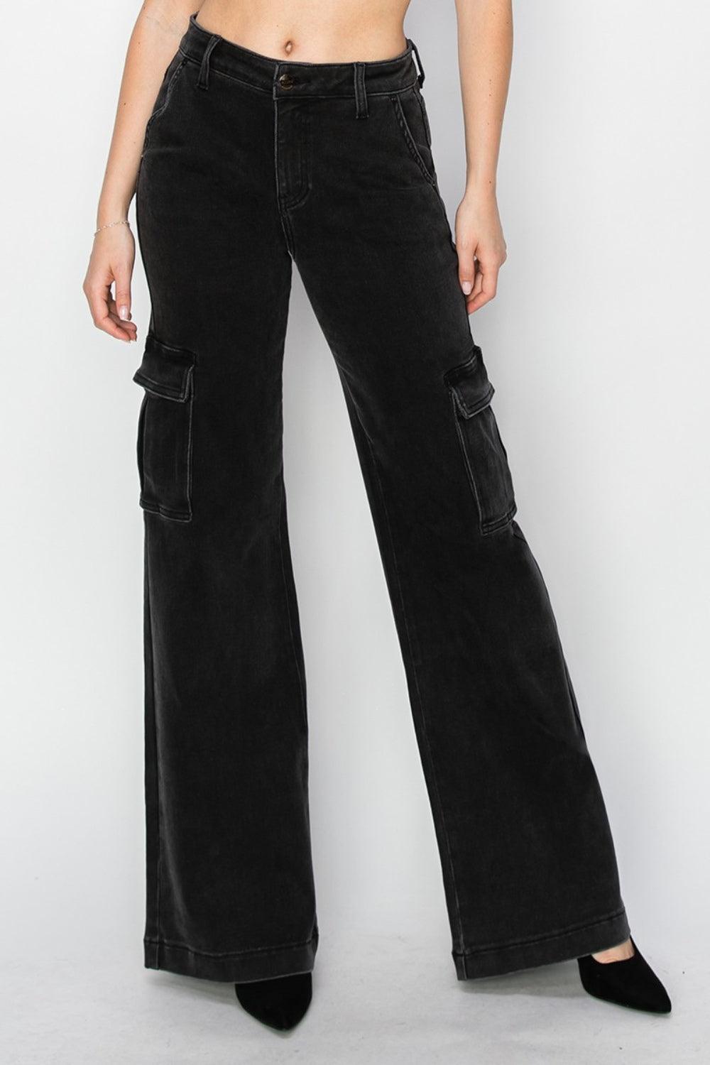 Risen Full Size High Rise Wide Leg Cargo Jeans - ClubOn