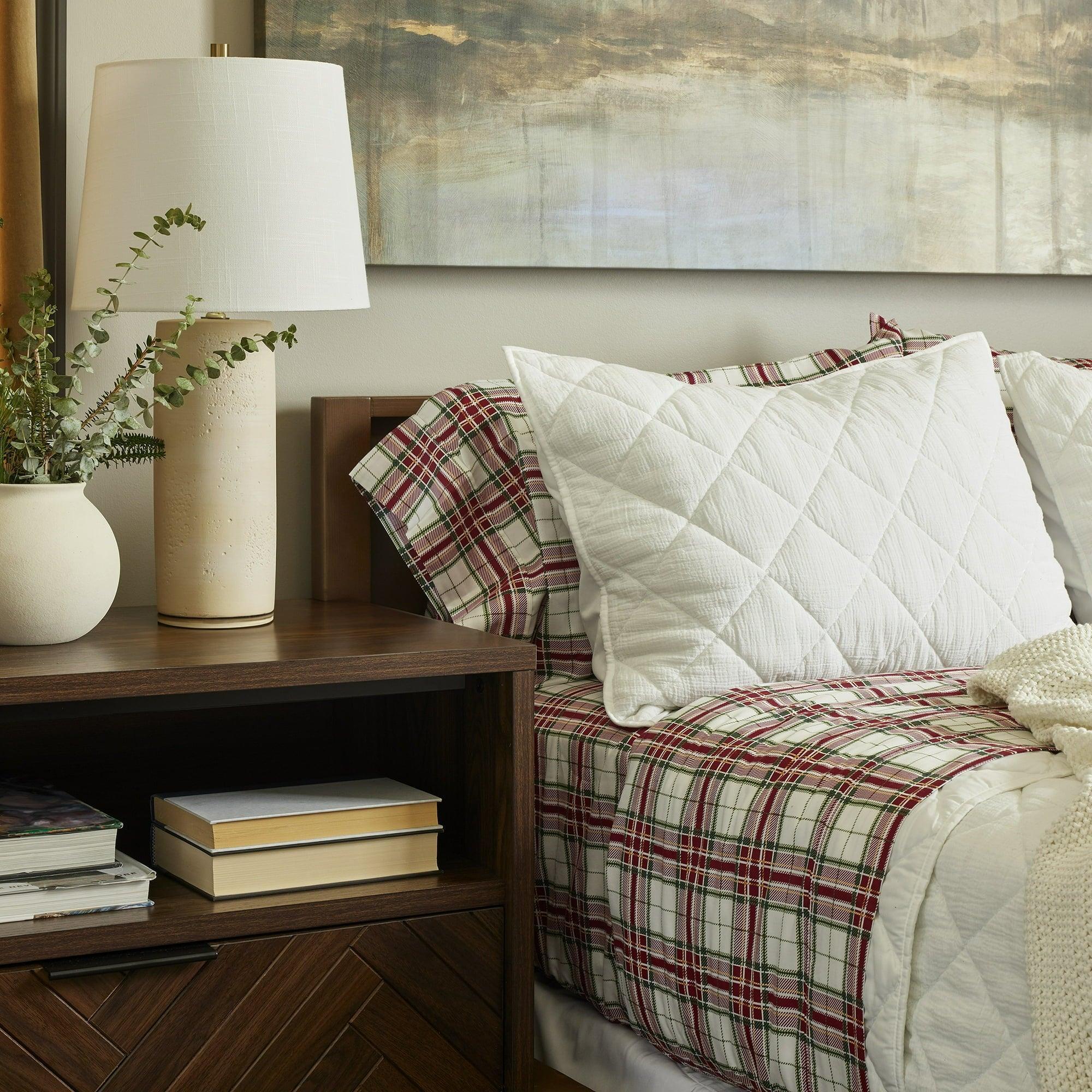 Better Homes & Gardens 4-Piece 300 Thread Count Red Plaid Sateen Sheet Set, Queen - ClubOn