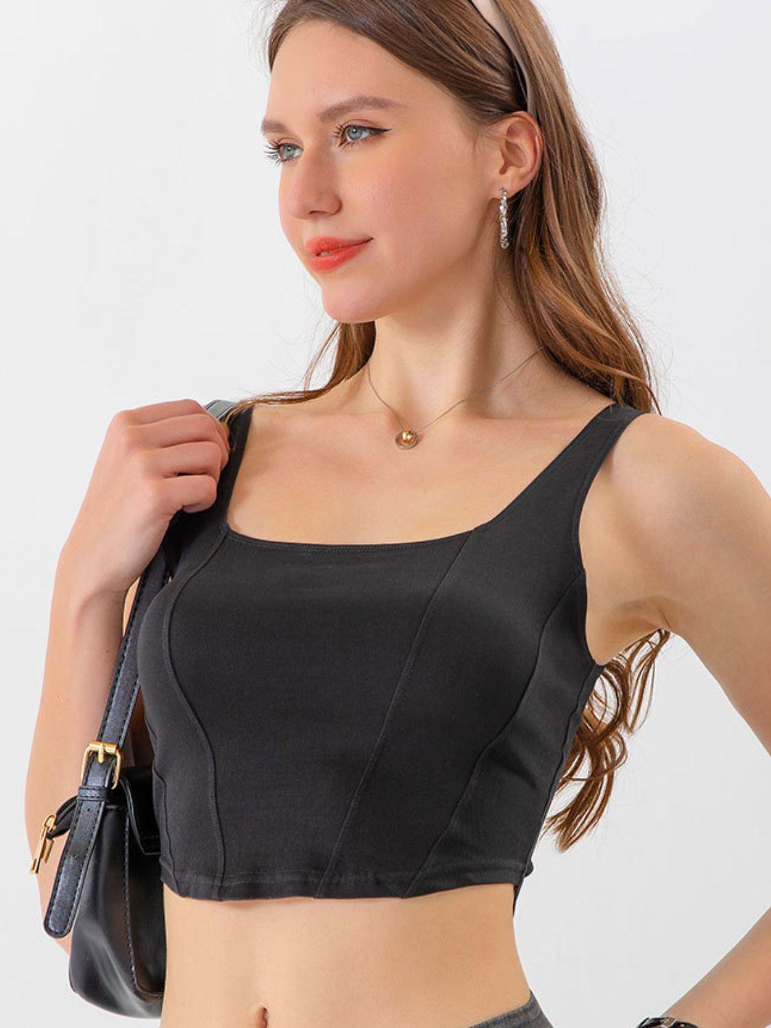 Seam Detail Cropped Denim Tank - ClubOn