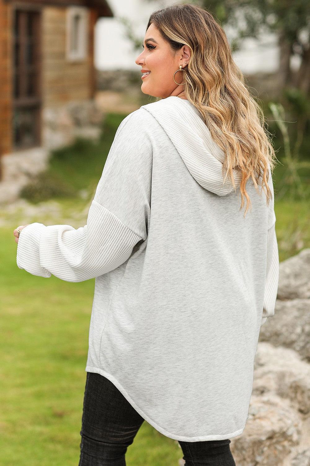 Plus Size Button Up Drawstring Long Sleeve Hoodie - ClubOn