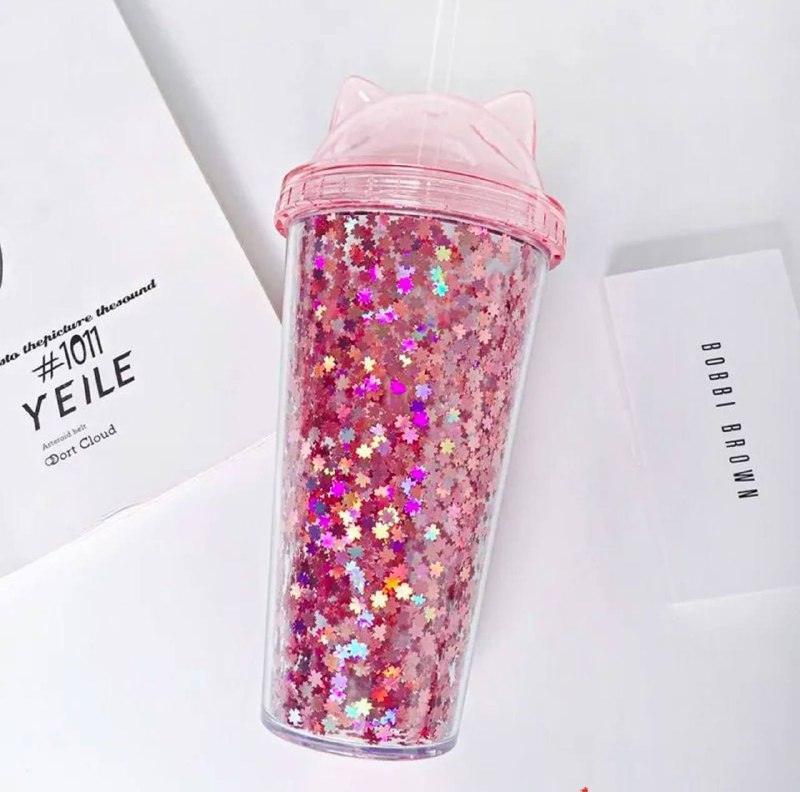 420ml Cat Ear Water Bottle for Girls – BPA-Free with Sequins - ClubOn