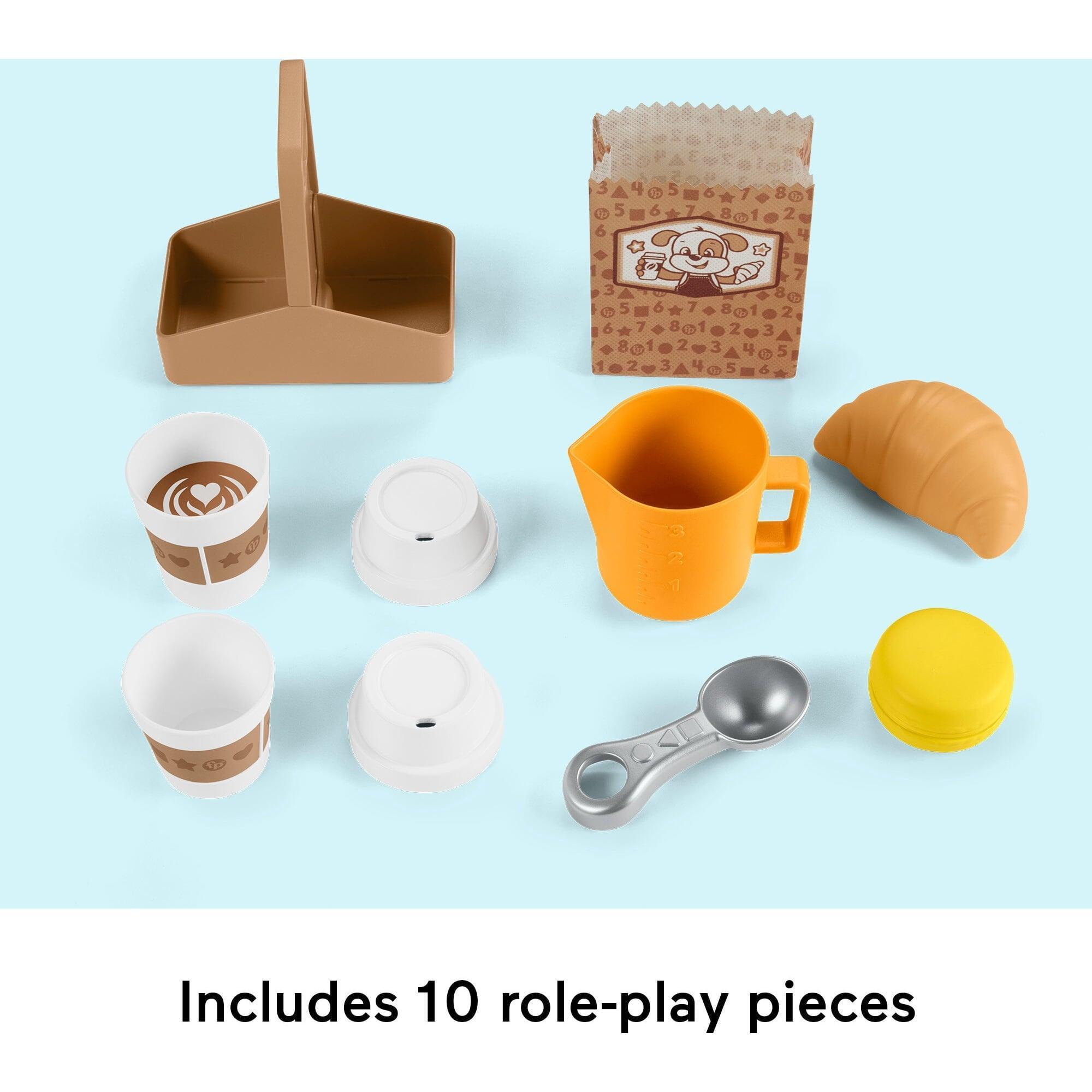 Fisher-Price Laugh & Learn Learn & Serve Coffee Café Toddler Electronic Toy – 10 Play Pieces - ClubOn