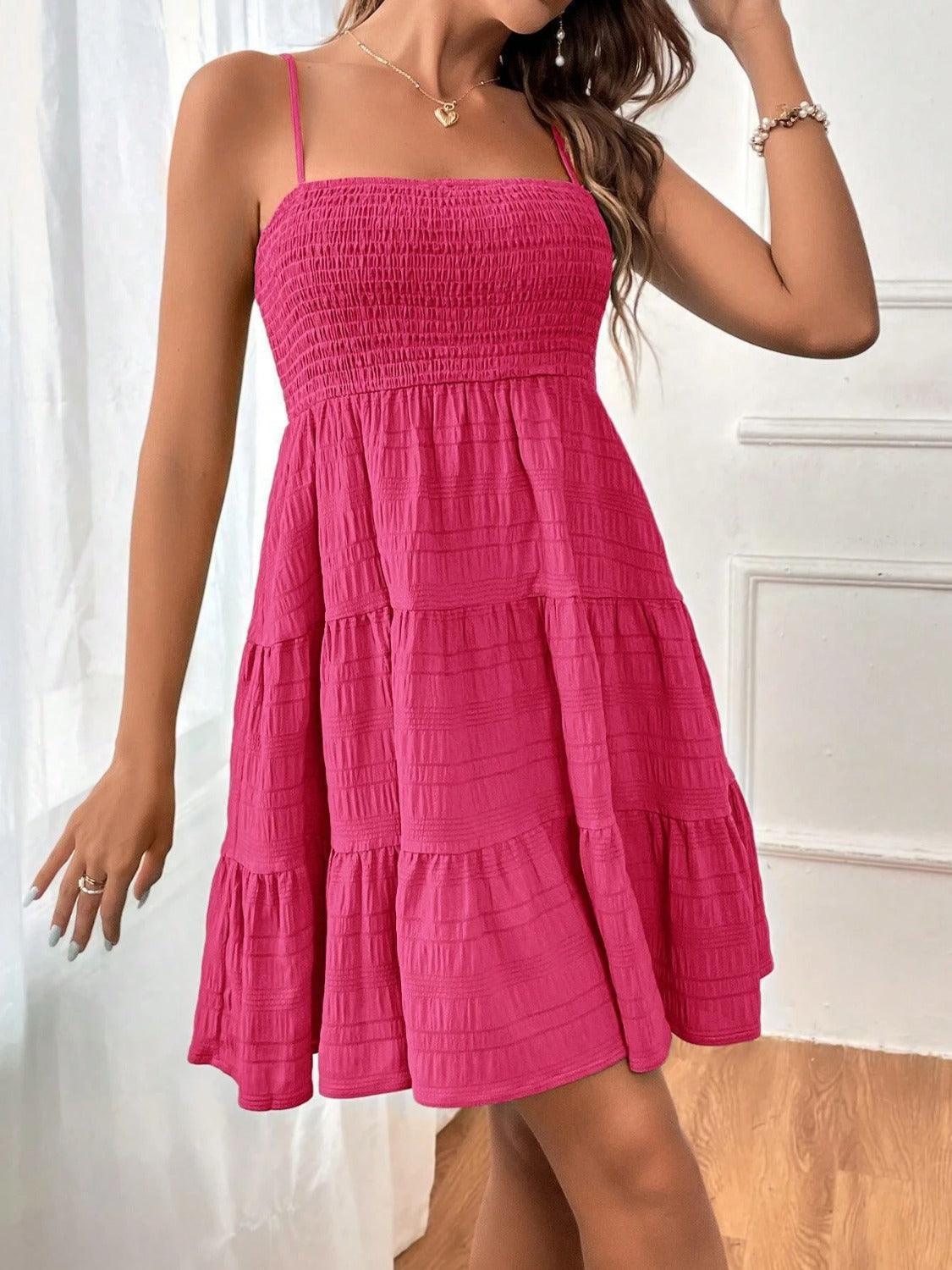 Tiered Smocked Square Neck Cami Dress - ClubOn