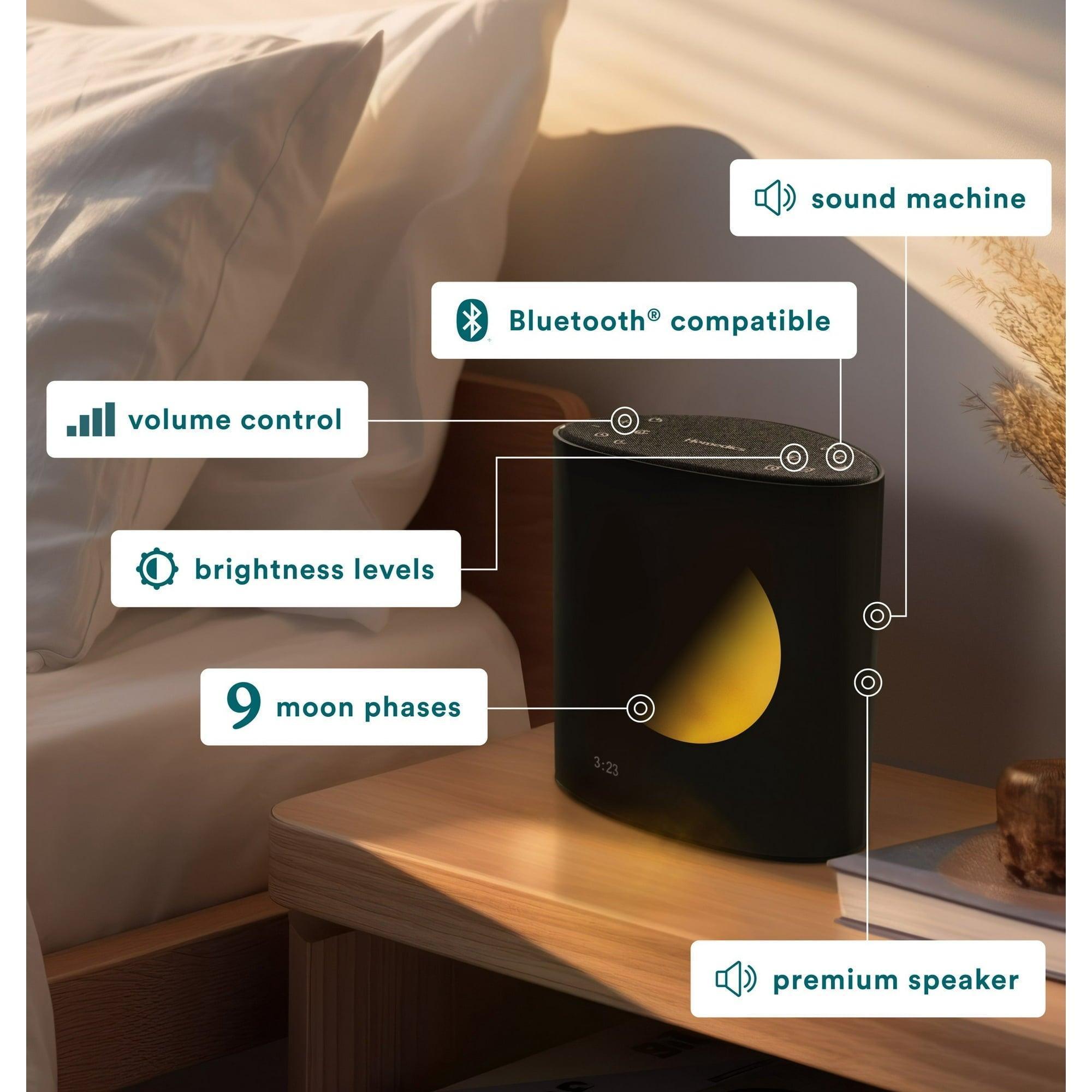 Homedics Sound Sleep Moon Dream Sound Machine & Clock with Lunar Cycle Display – 18 Soothing Sounds - ClubOn