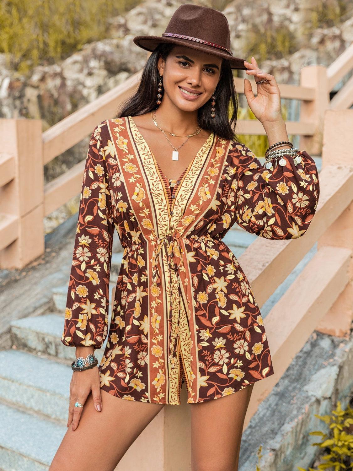 V-Neck Long Sleeve Romper - ClubOn