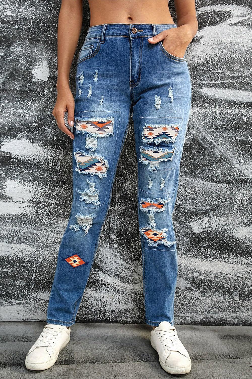 Distressed Straight Jeans with Pockets 2 - ClubOn