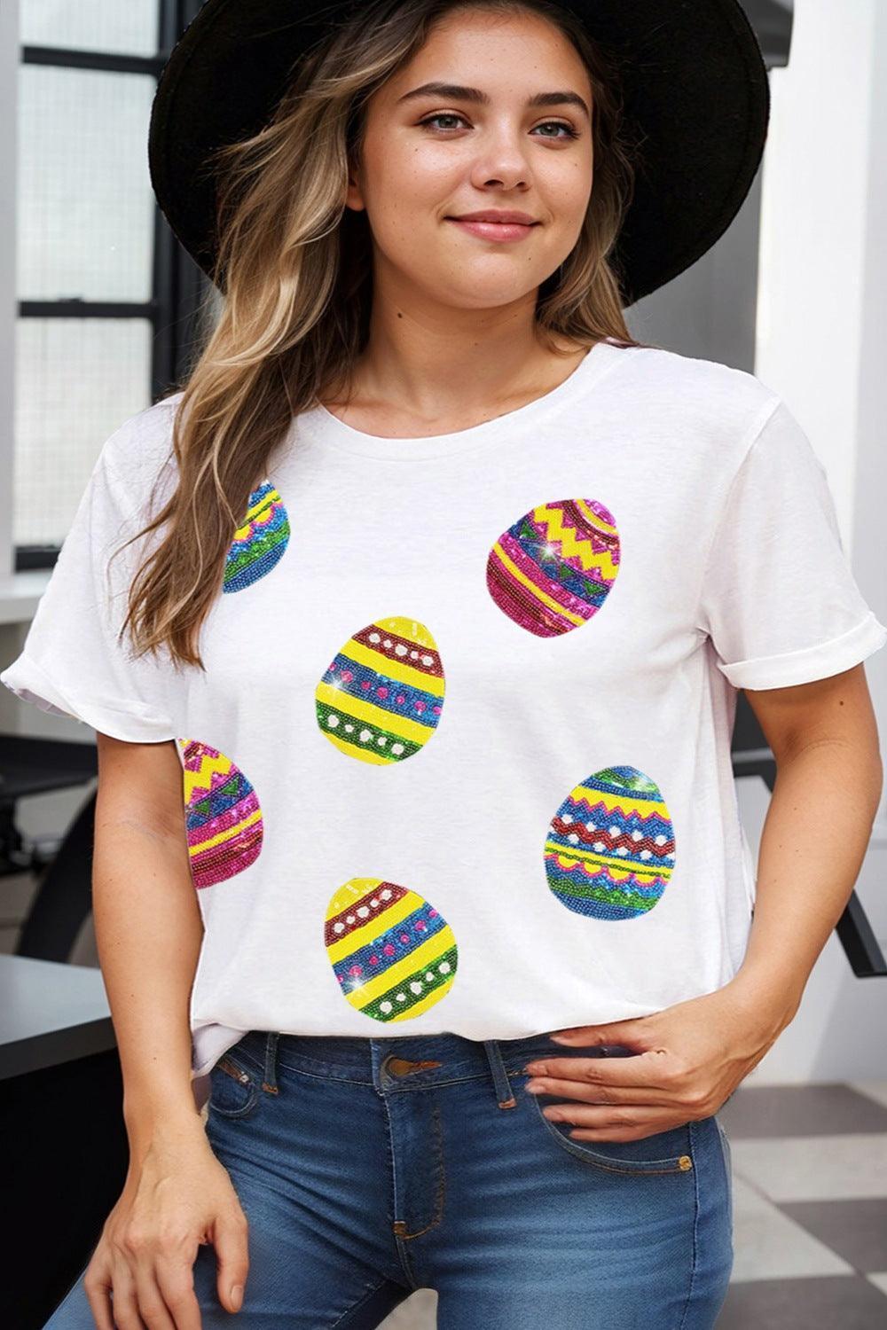Plus Size Easter Round Neck Short Sleeve T-Shirt - ClubOn