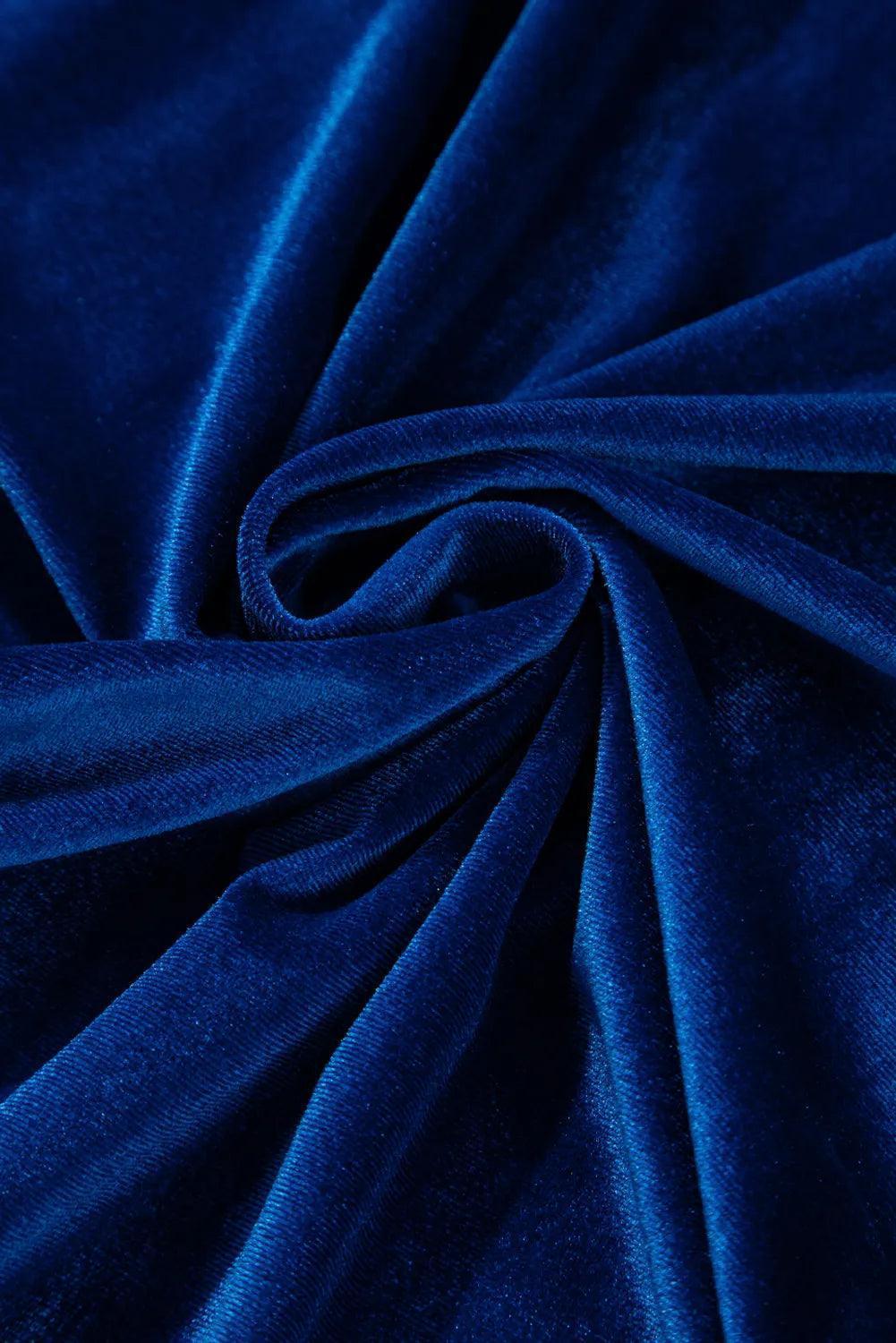 Velvet Round Neck Puff Sleeve Dress - ClubOn