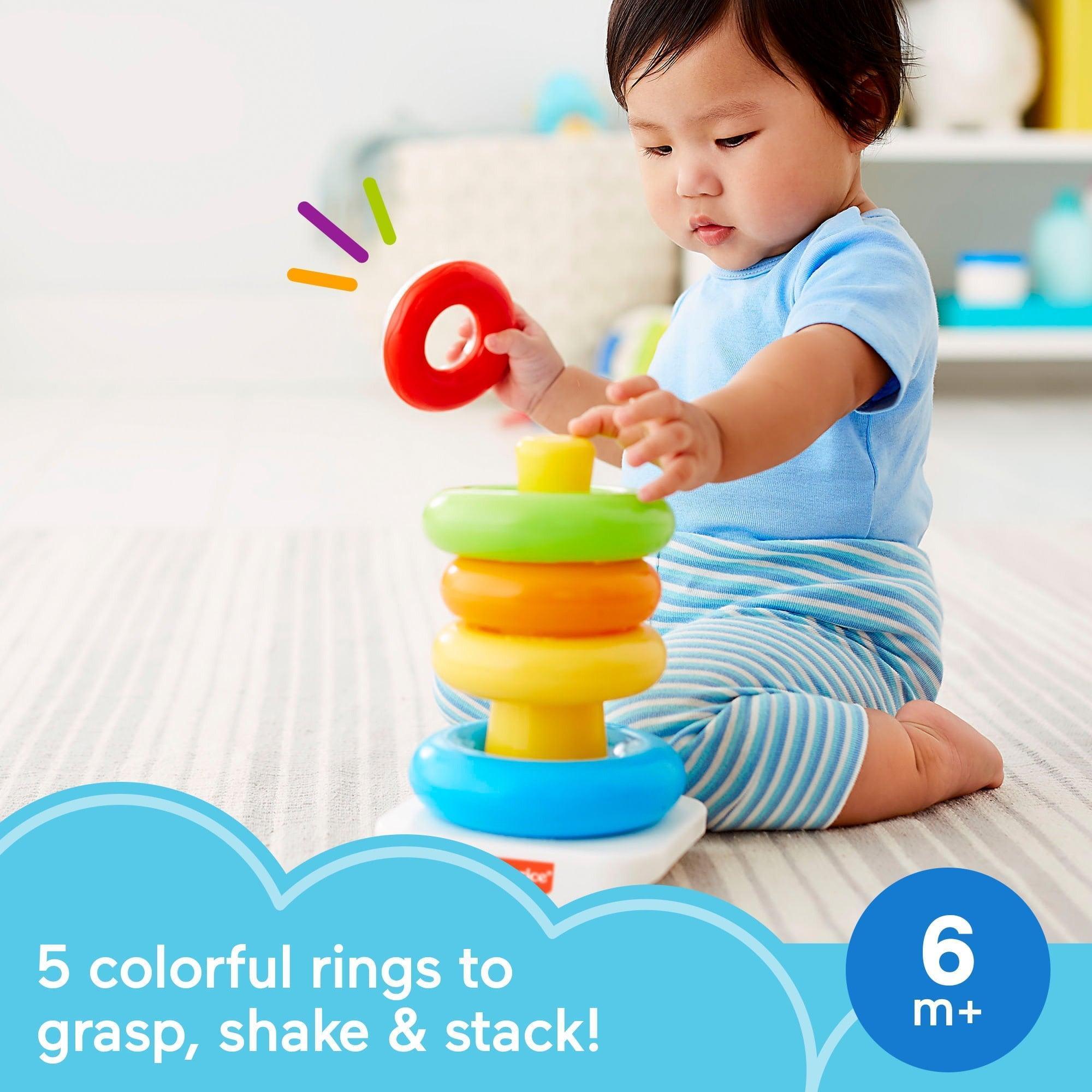 Fisher-Price Rock-a-Stack Ring Stacking Toy with Roly-Poly Base for Infants - ClubOn