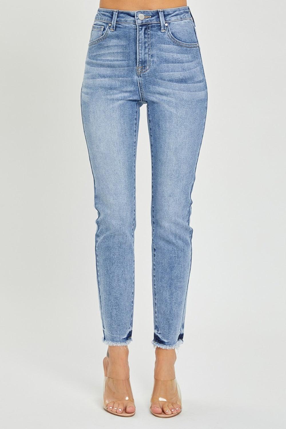 RISEN Full Size High Rise Frayed Hem Skinny Jeans - ClubOn