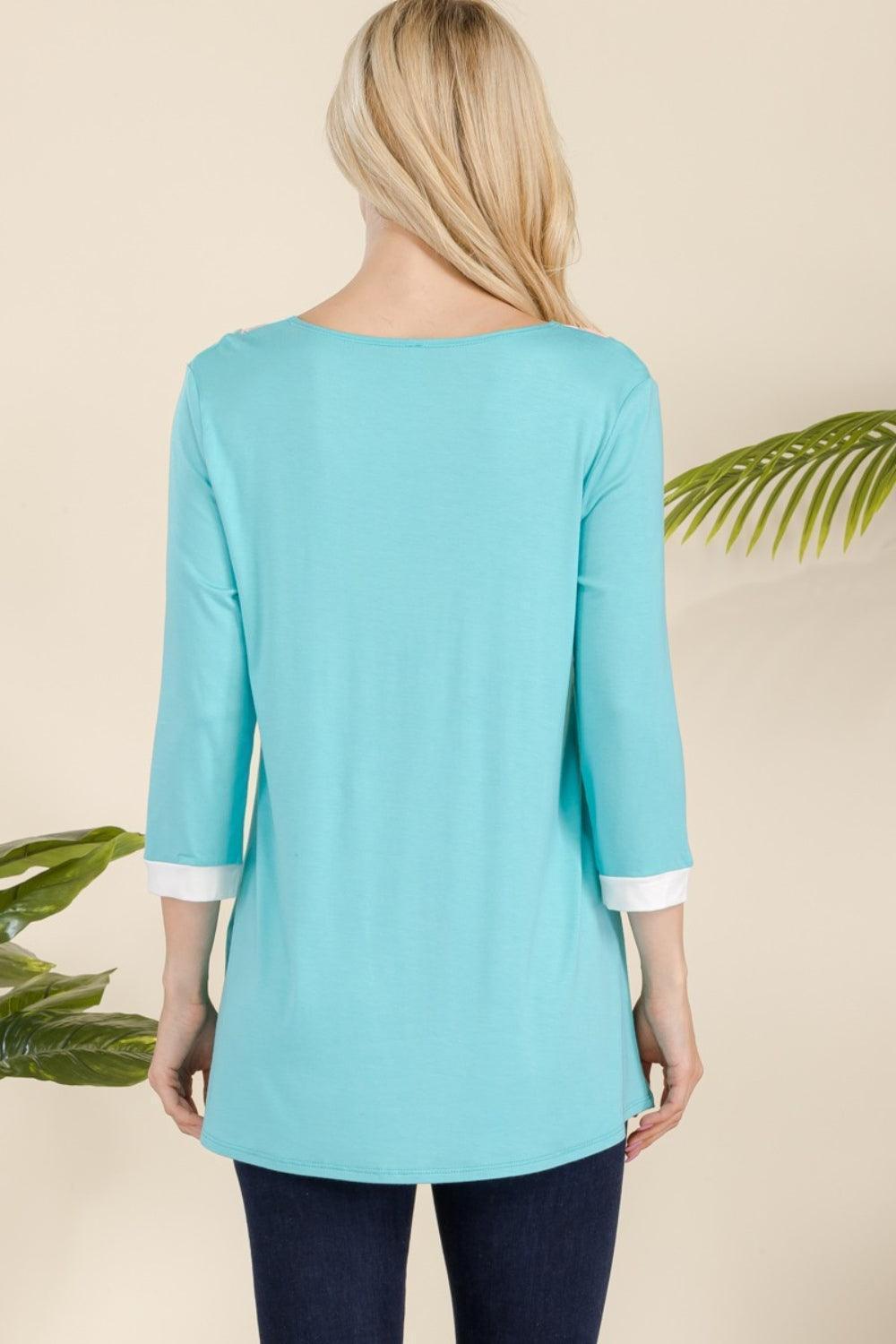 Celeste Full Size V-Neck Contrast T-Shirt - ClubOn