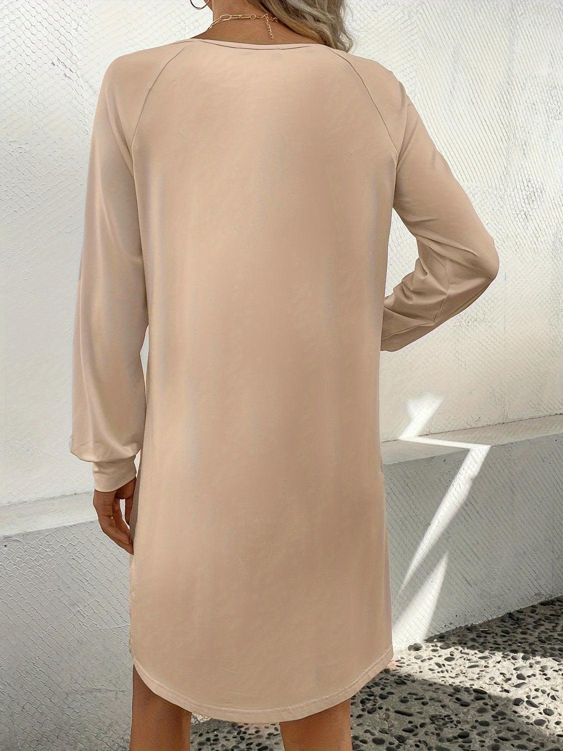 V-Neck Raglan Sleeve Knee Length Dress - ClubOn