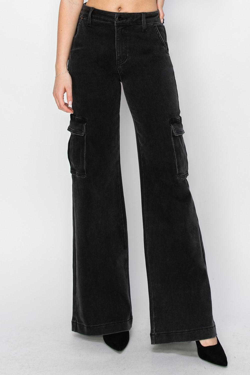 Risen Full Size High Rise Wide Leg Cargo Jeans - ClubOn