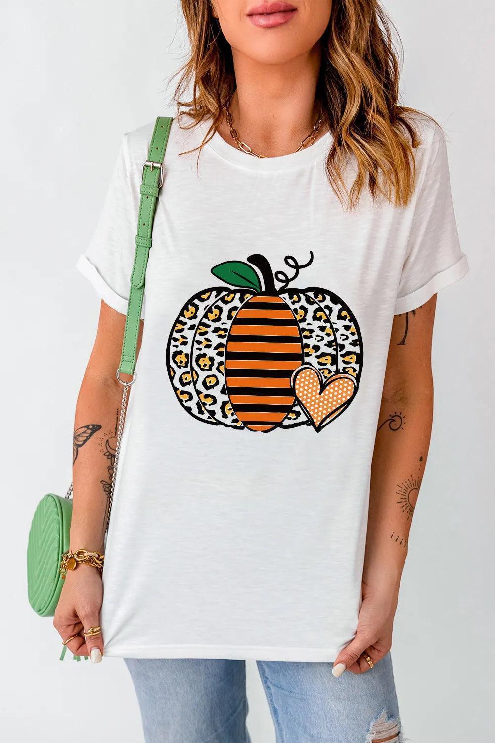 Pumpkin Graphic Round Neck Short Sleeve T-Shirt - ClubOn