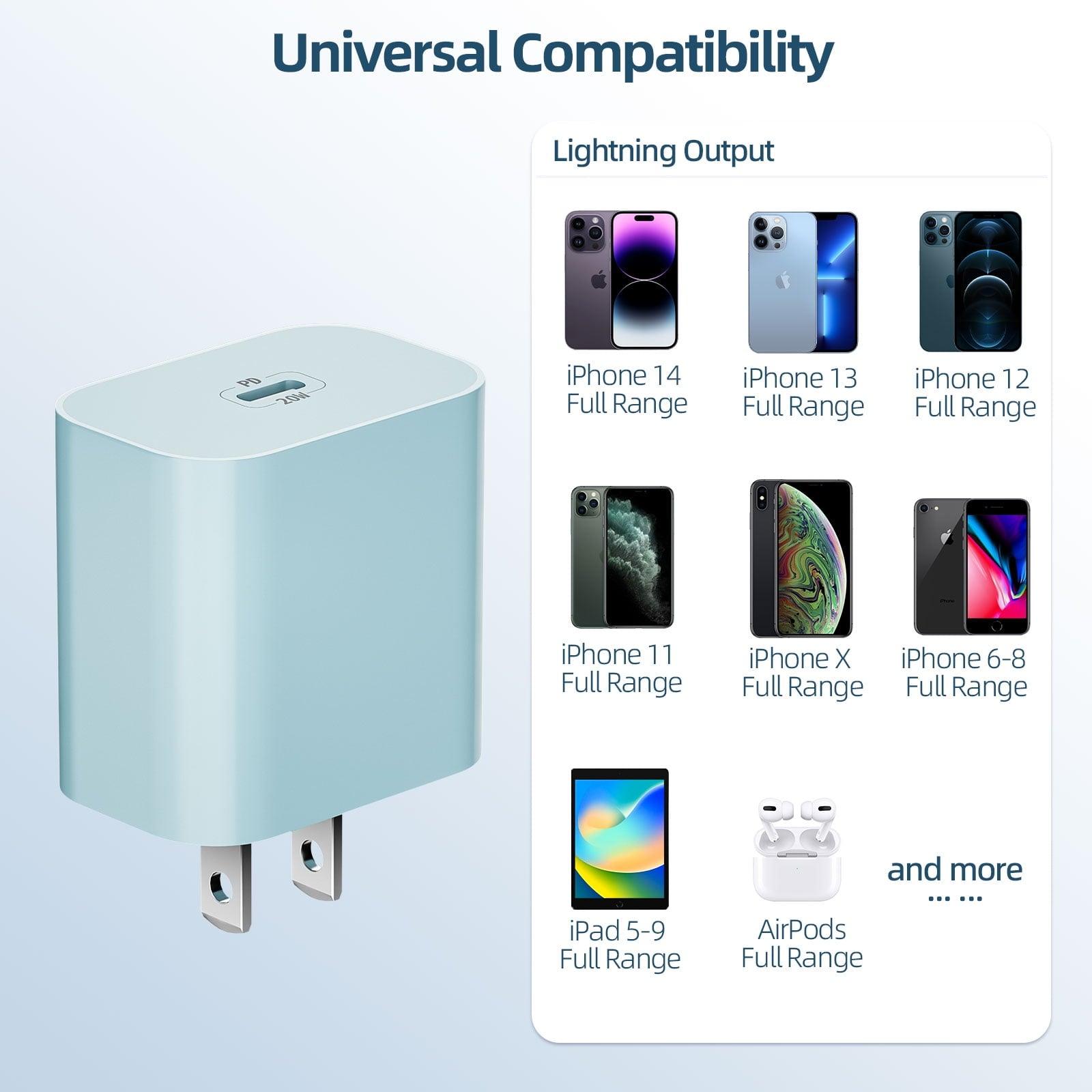 iPhone Charger Fast Charging 20W PD USB-C Wall Charger & 6FT USB C Cable – Compatible with iPhone 14, 13, 12, 11, X, 8, 7 & More - ClubOn