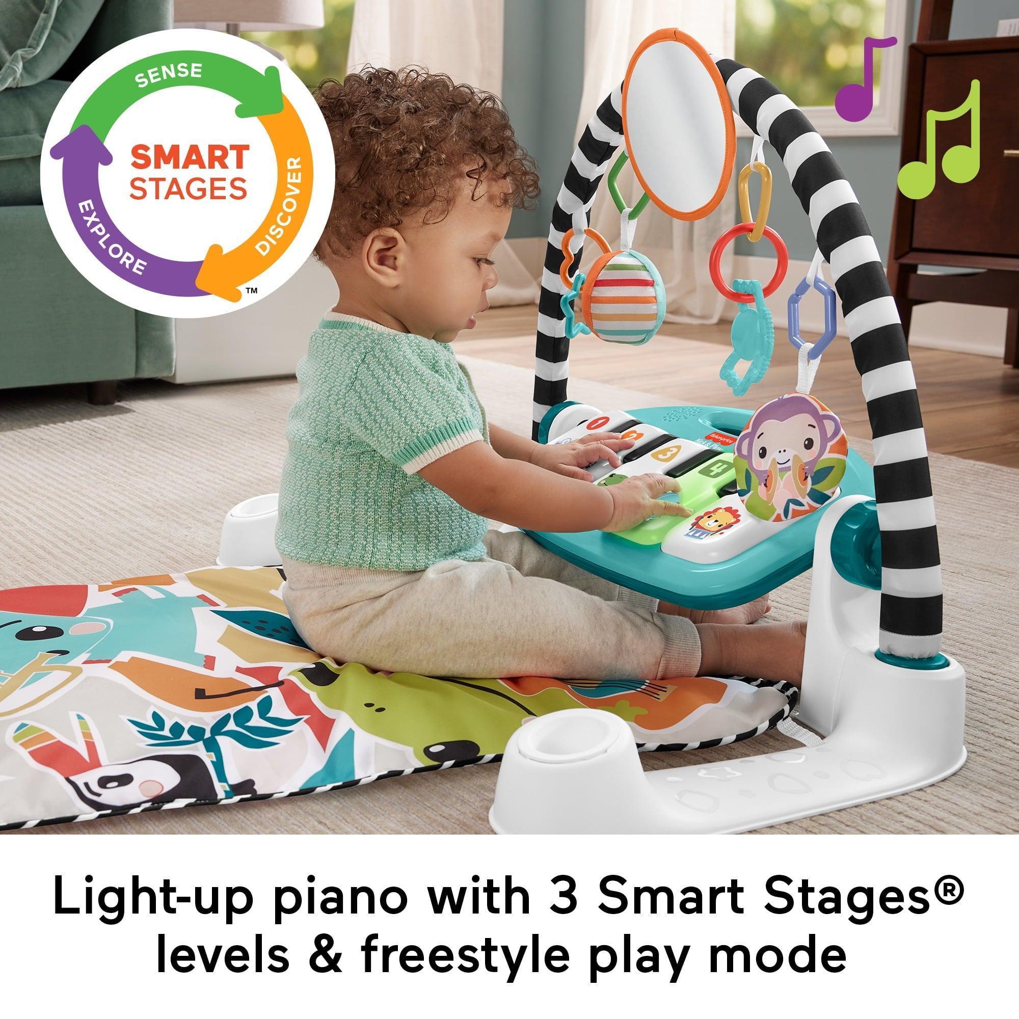 Fisher-Price Glow and Grow Kick & Play Piano Gym Baby Playmat with Musical Learning Toy, Blue - ClubOn