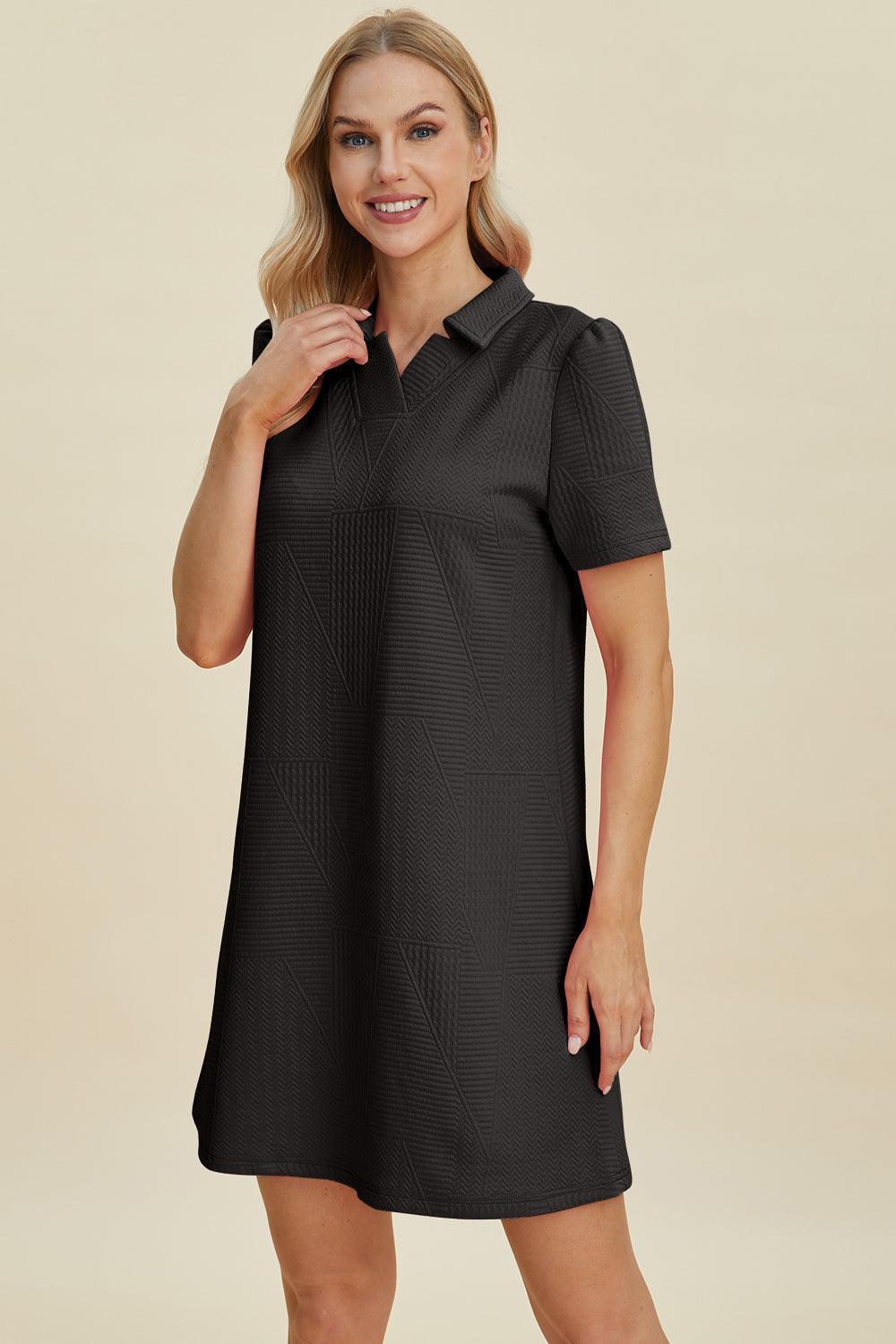 Double Take Full Size Texture Short Sleeve Dress - ClubOn