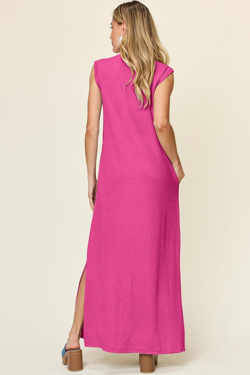 Double Take Full Size Texture Mock Neck Sleeveless Maxi Dress - ClubOn