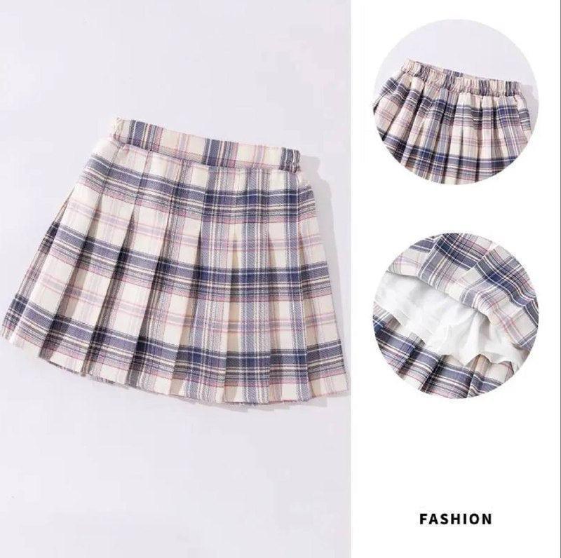 Girls High-Waist Plaid Pleated Skirt – A-Line School Uniform - ClubOn