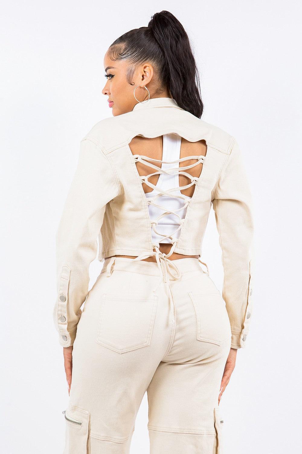 American Bazi Laced Back Cropped Jacket - ClubOn