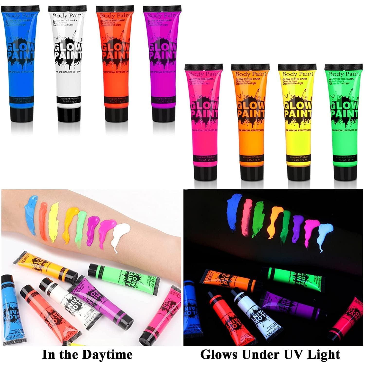 HUART Body Paint, 8 Tubes 0.84oz Glow in the Dark Face Paint, 8 Colors - ClubOn