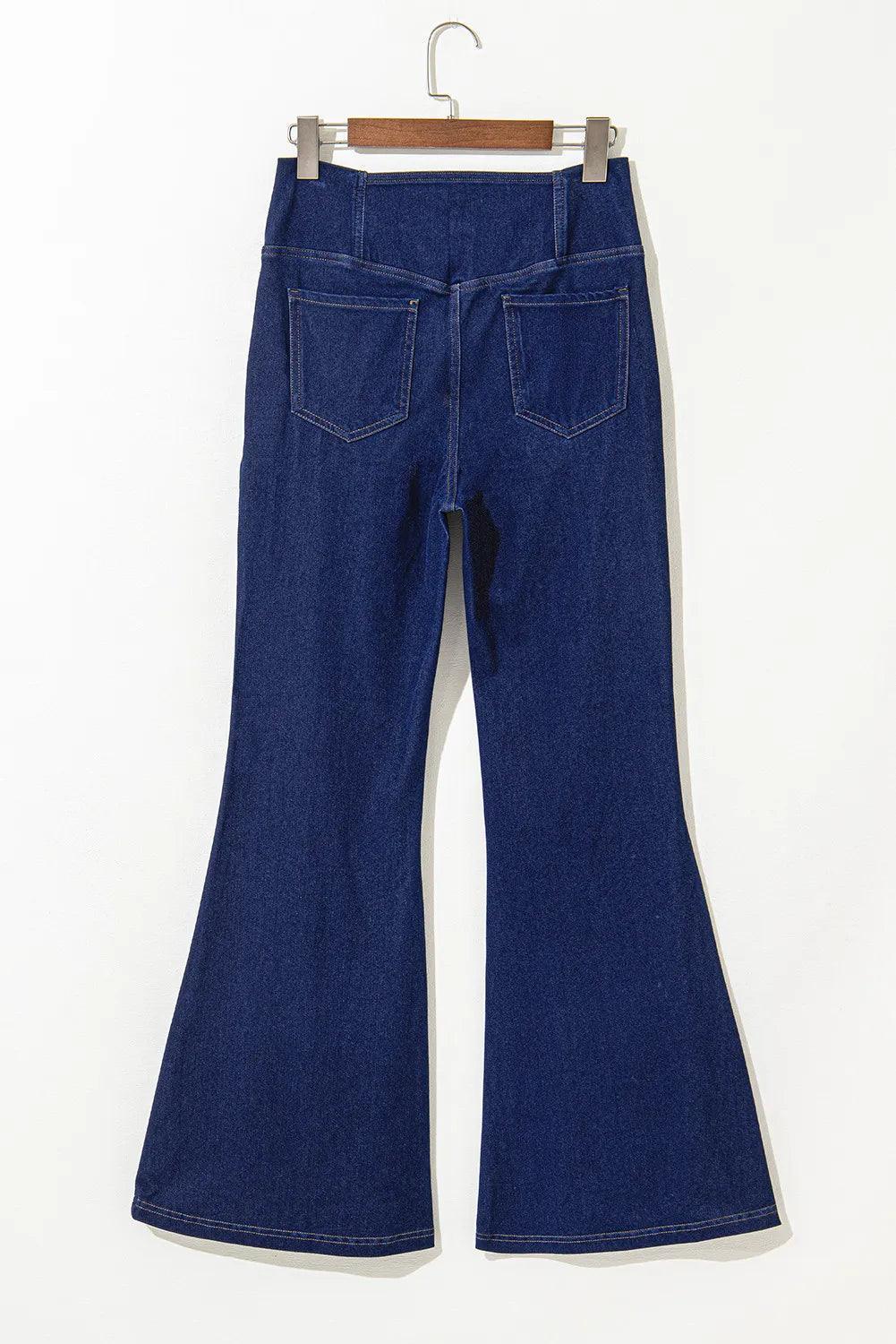 Asymmetric Waist Flare Jeans - ClubOn