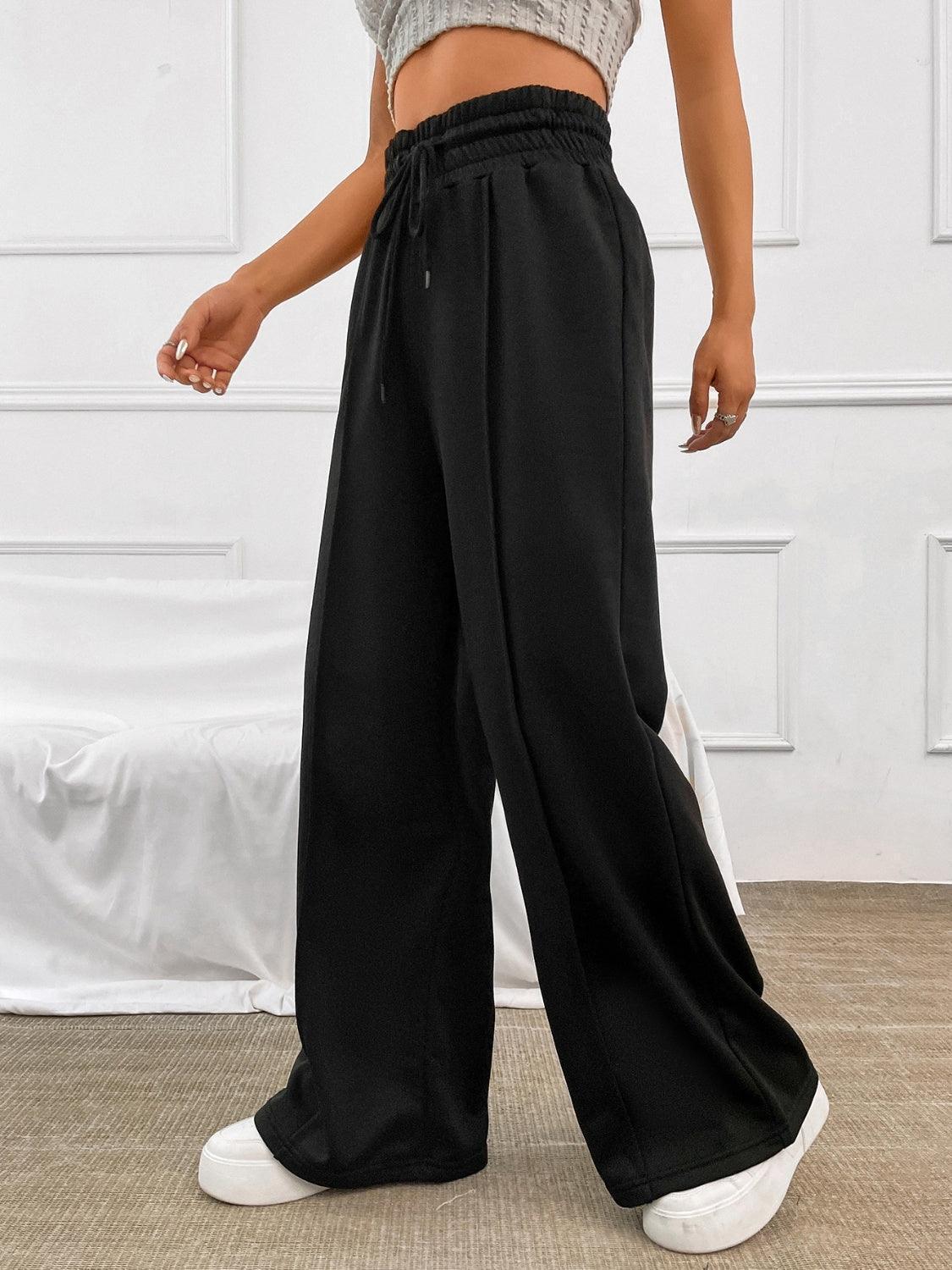Honey Drawstring Elastic Waist Wide Leg Pants - ClubOn