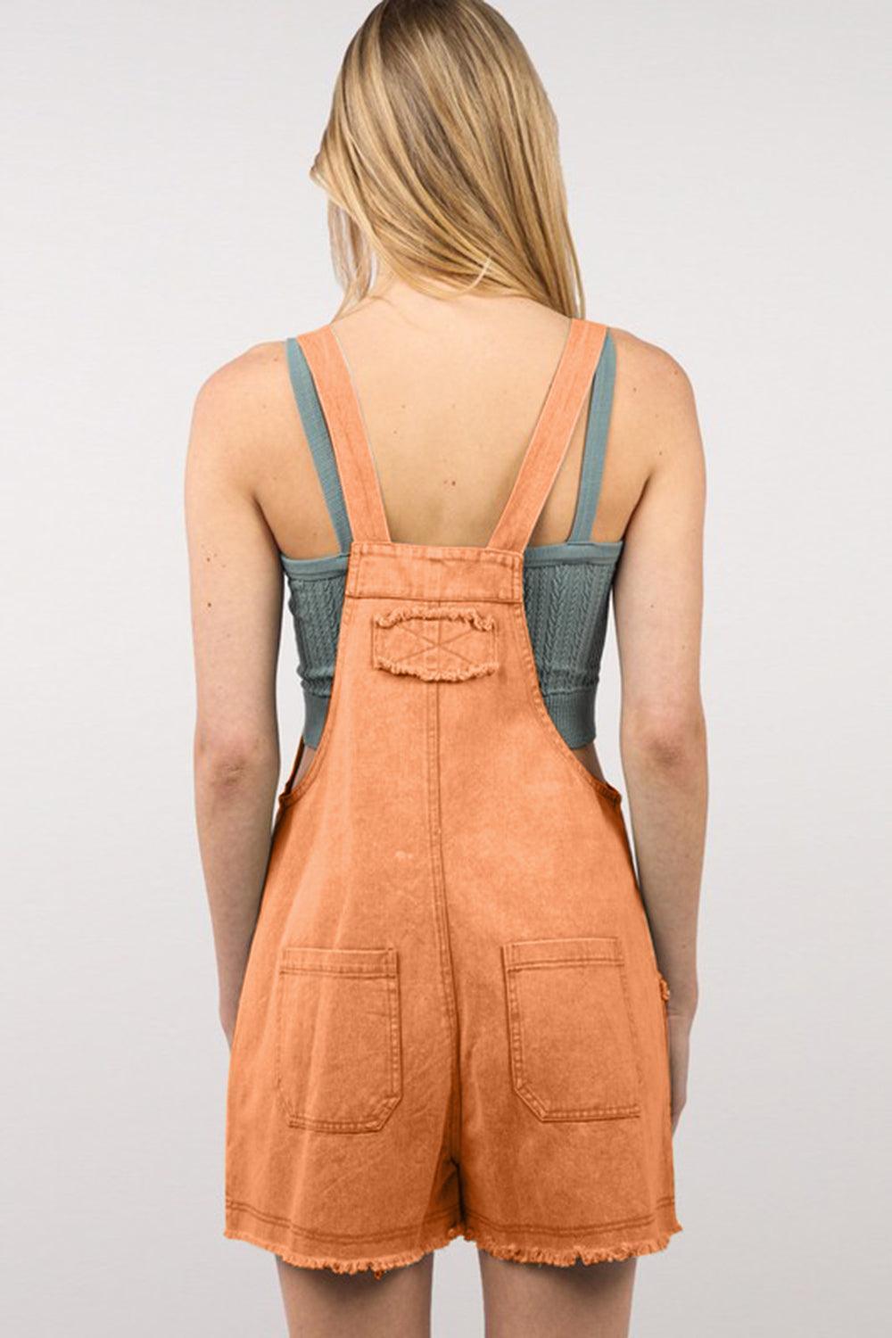 VERY J Washed Frayed Hem Denim Overall - ClubOn