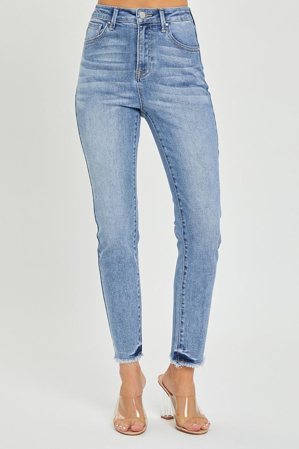 RISEN Full Size High Rise Frayed Hem Skinny Jeans - ClubOn