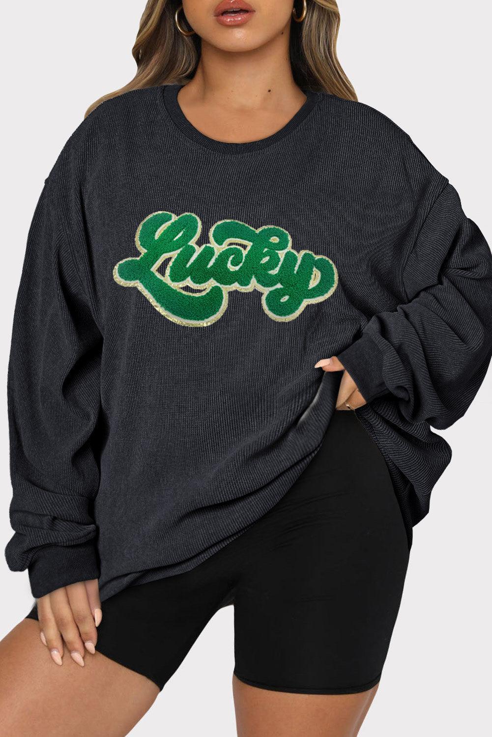 Plus Size LUCKY Round Neck Sweatshirt - ClubOn