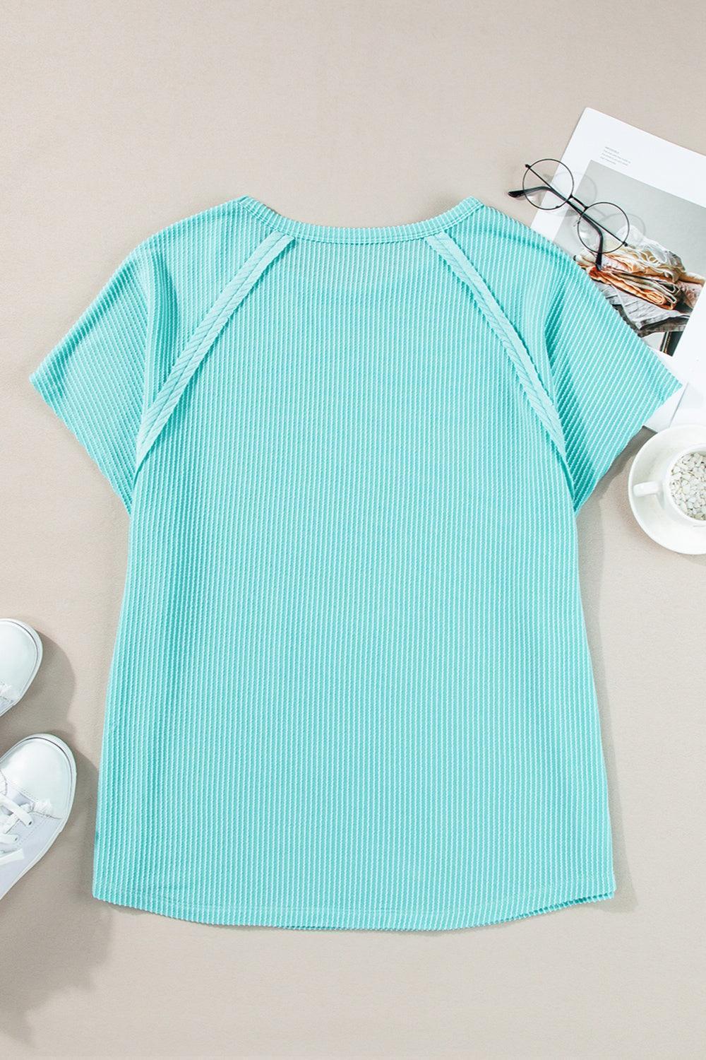 Plus Size Textured Round Neck Short Sleeve Top - ClubOn