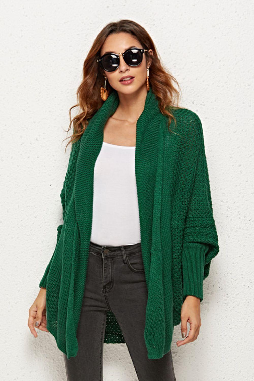 Angel Wings Open Front Dolman Sleeve Longline Cardigan - ClubOn