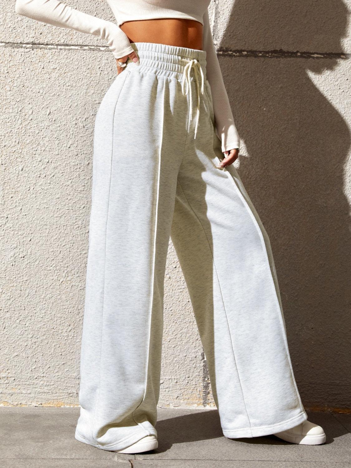 Honey Drawstring Elastic Waist Wide Leg Pants - ClubOn