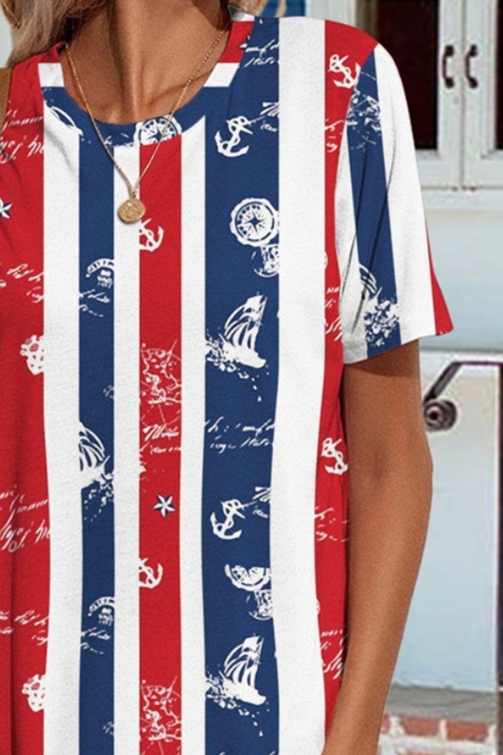 FAM-FAM Pocketed Striped Round Neck Short Sleeve Dress - ClubOn