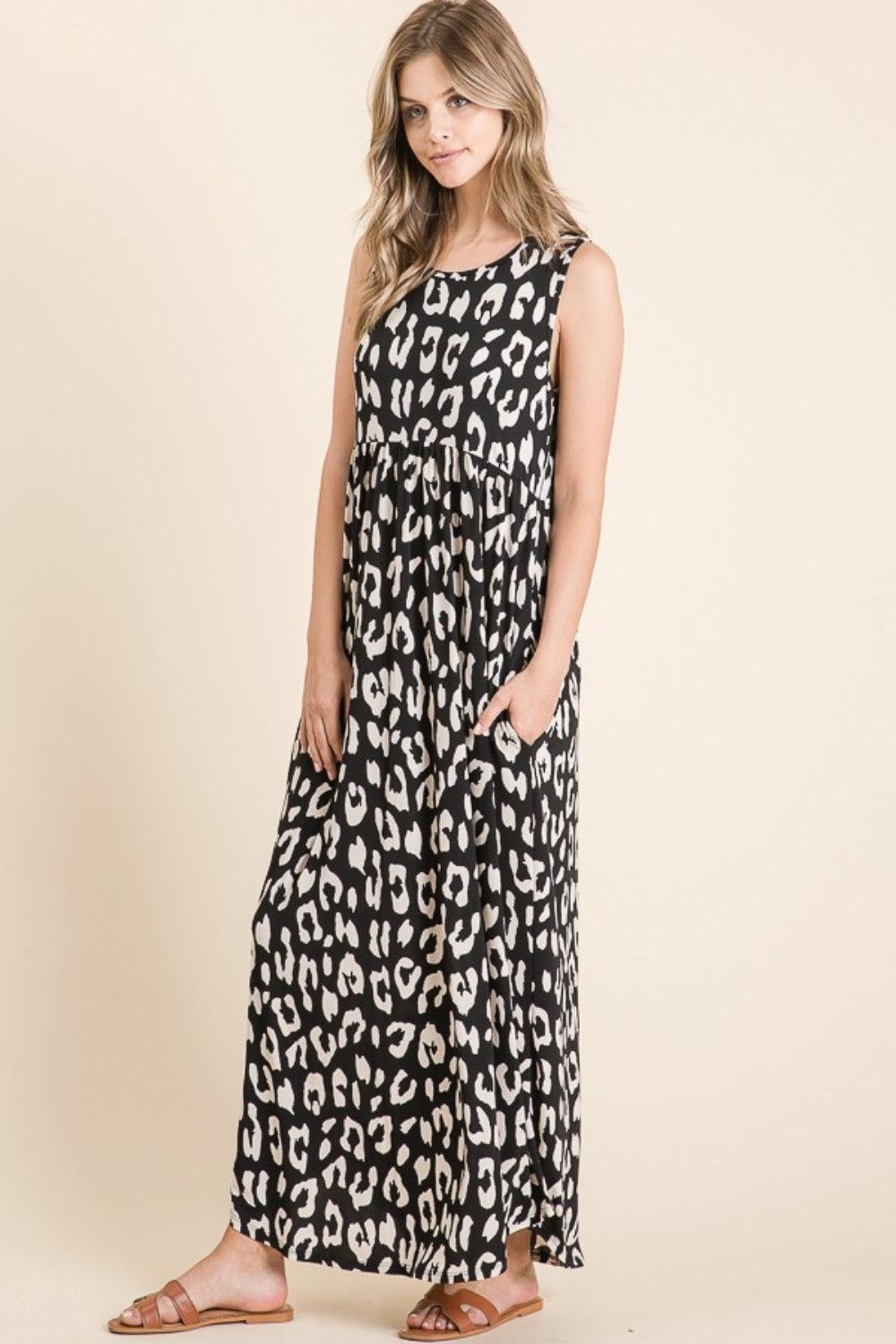 BOMBOM Leopard Maxi Dress with Pockets - ClubOn