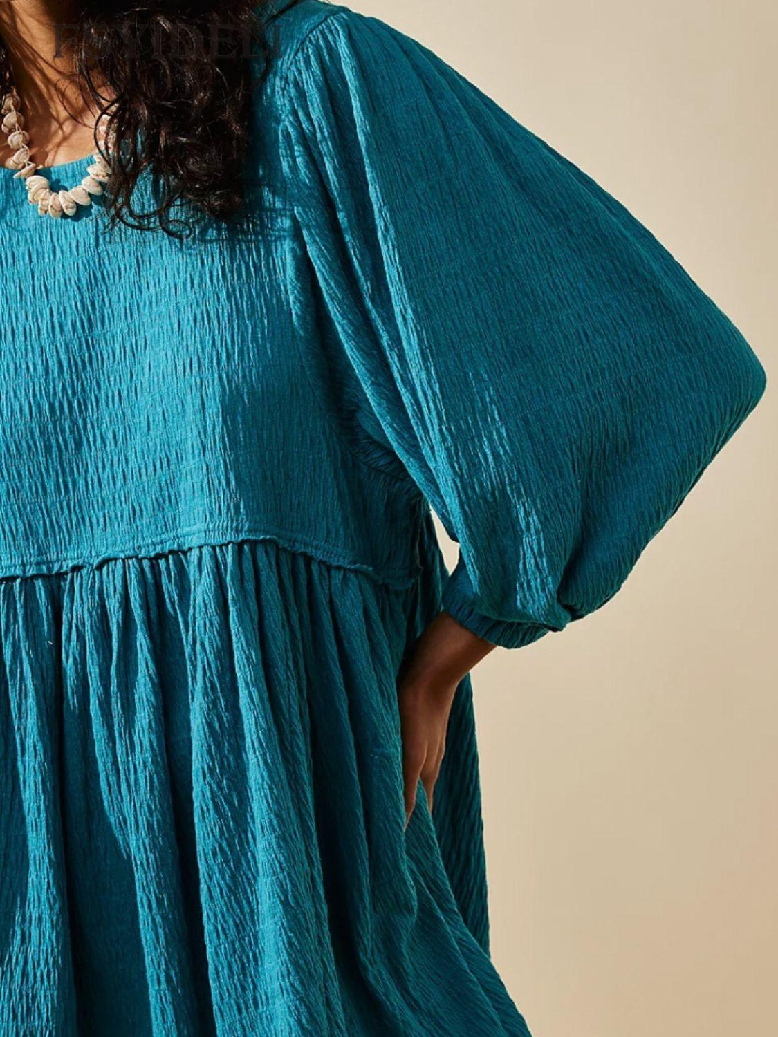 Cutout Textured Long Sleeve Mini Dress - ClubOn