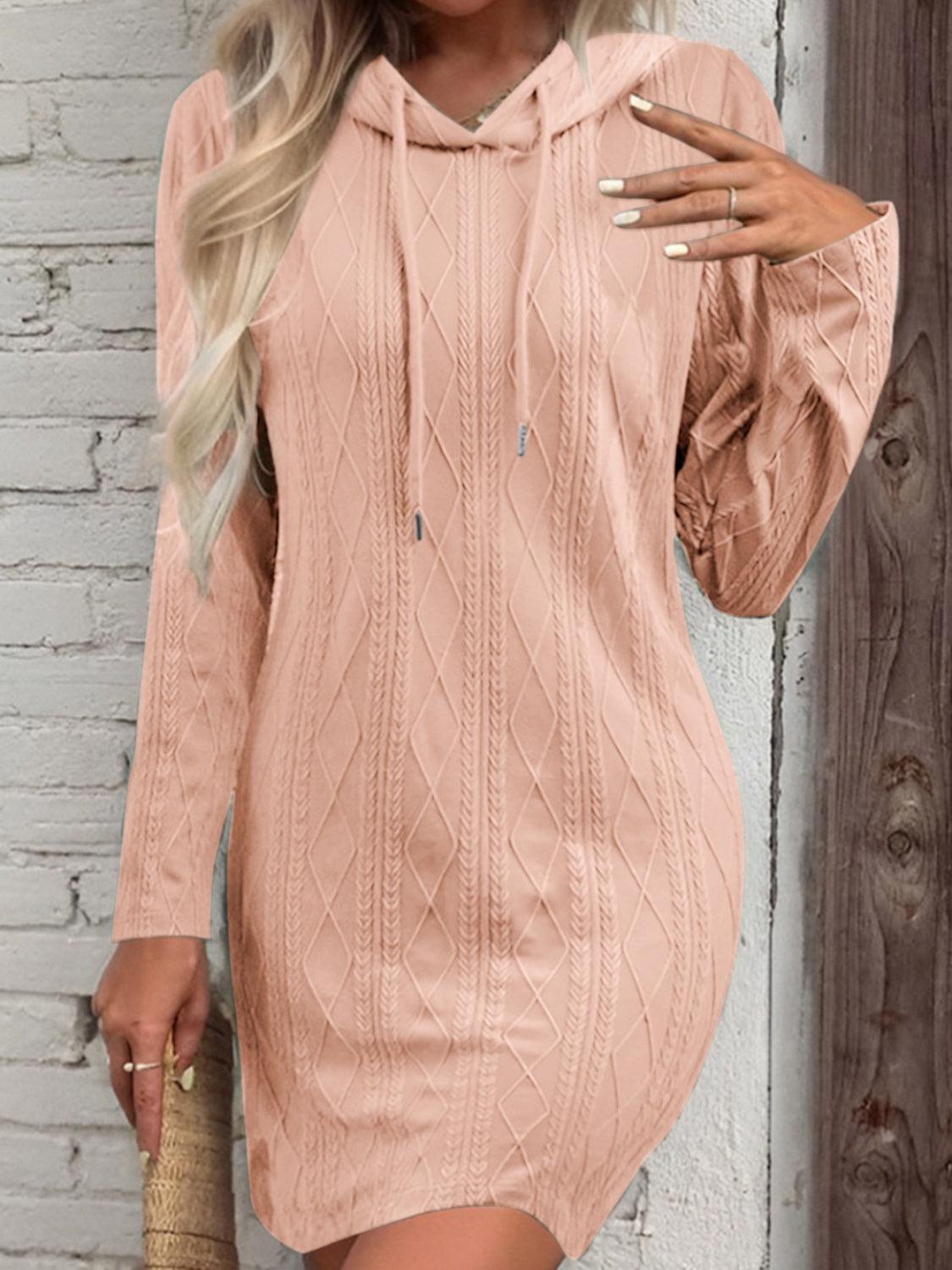 Drawstring Hooded Sweater Dress - ClubOn