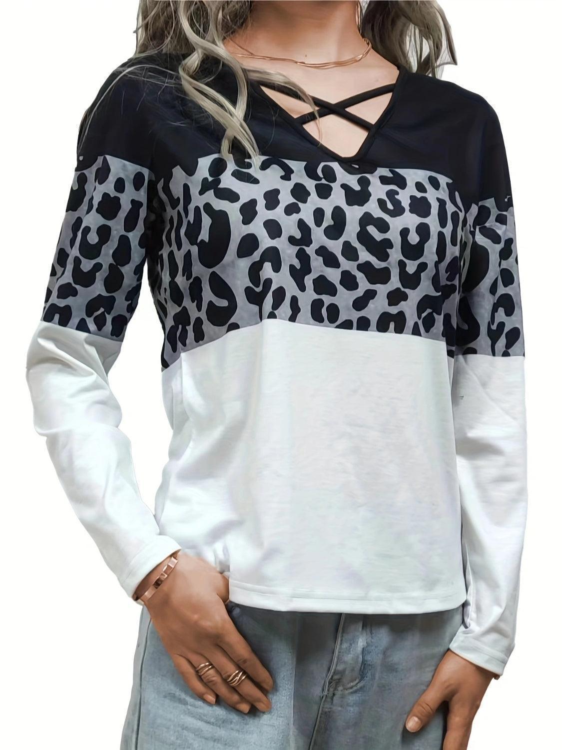 Crisscross Color Block Long Sleeve T-Shirt - ClubOn
