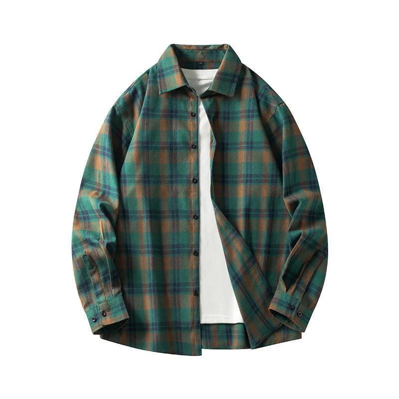 Men's Oversized Plaid Flannel Shirt - Casual Drop-Shoulder Long Sleeve - ClubOn