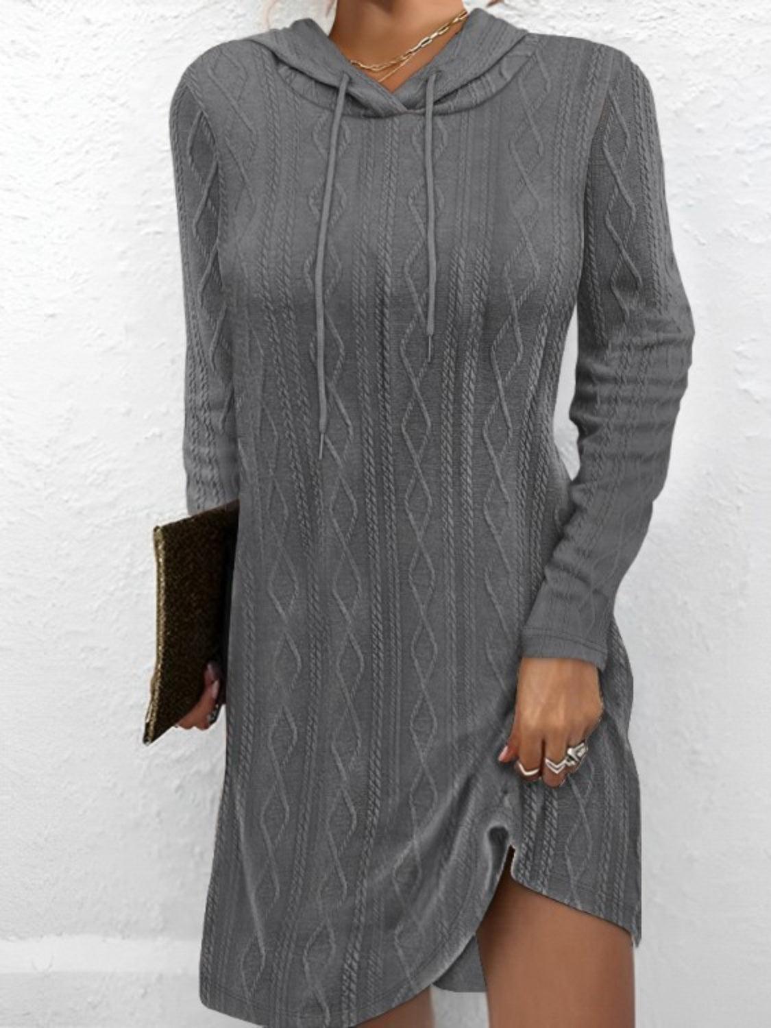 Drawstring Hooded Sweater Dress - ClubOn