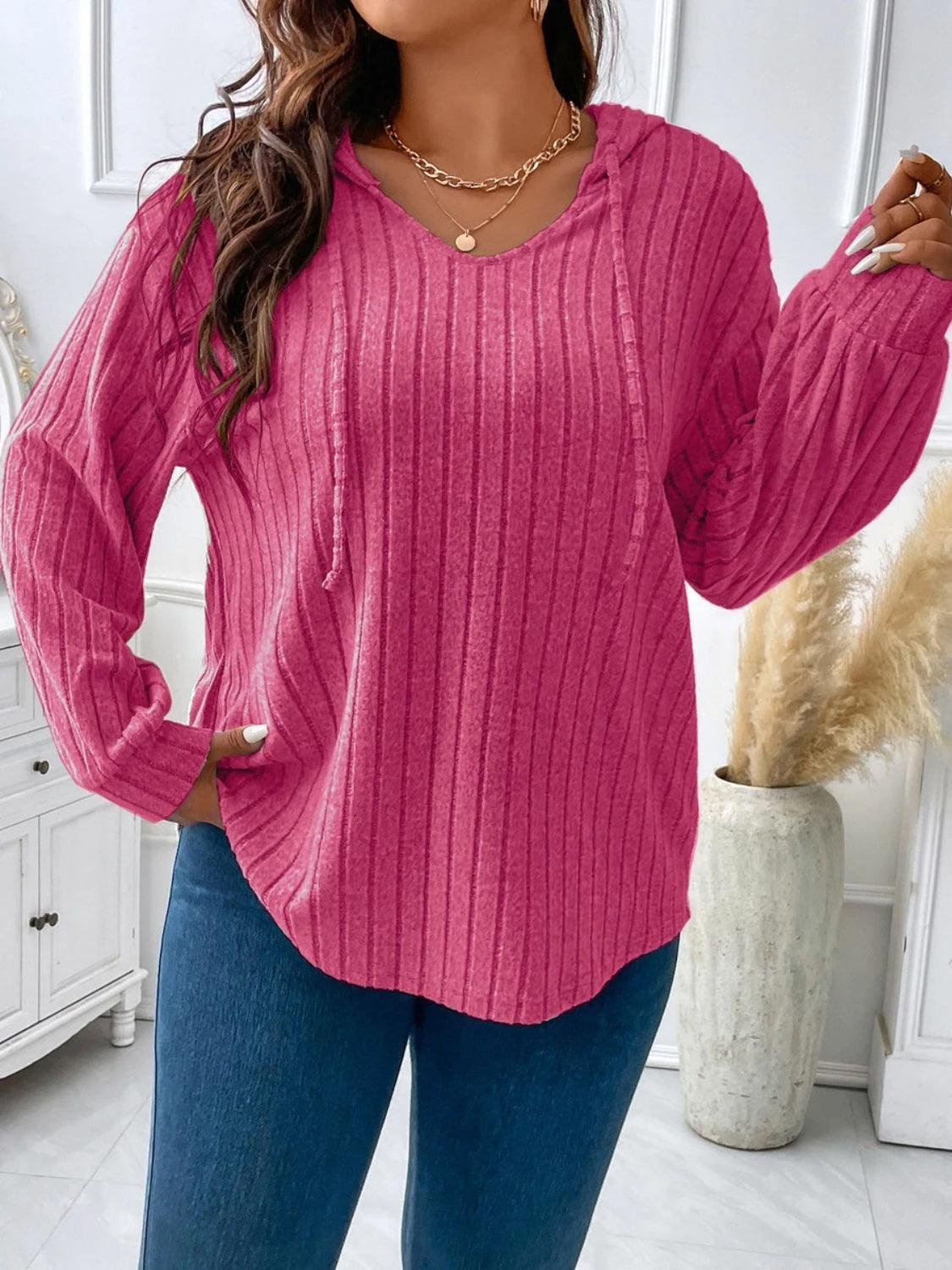 Plus Size Drawstring Dropped Shoulder Hooded T-Shirt - ClubOn