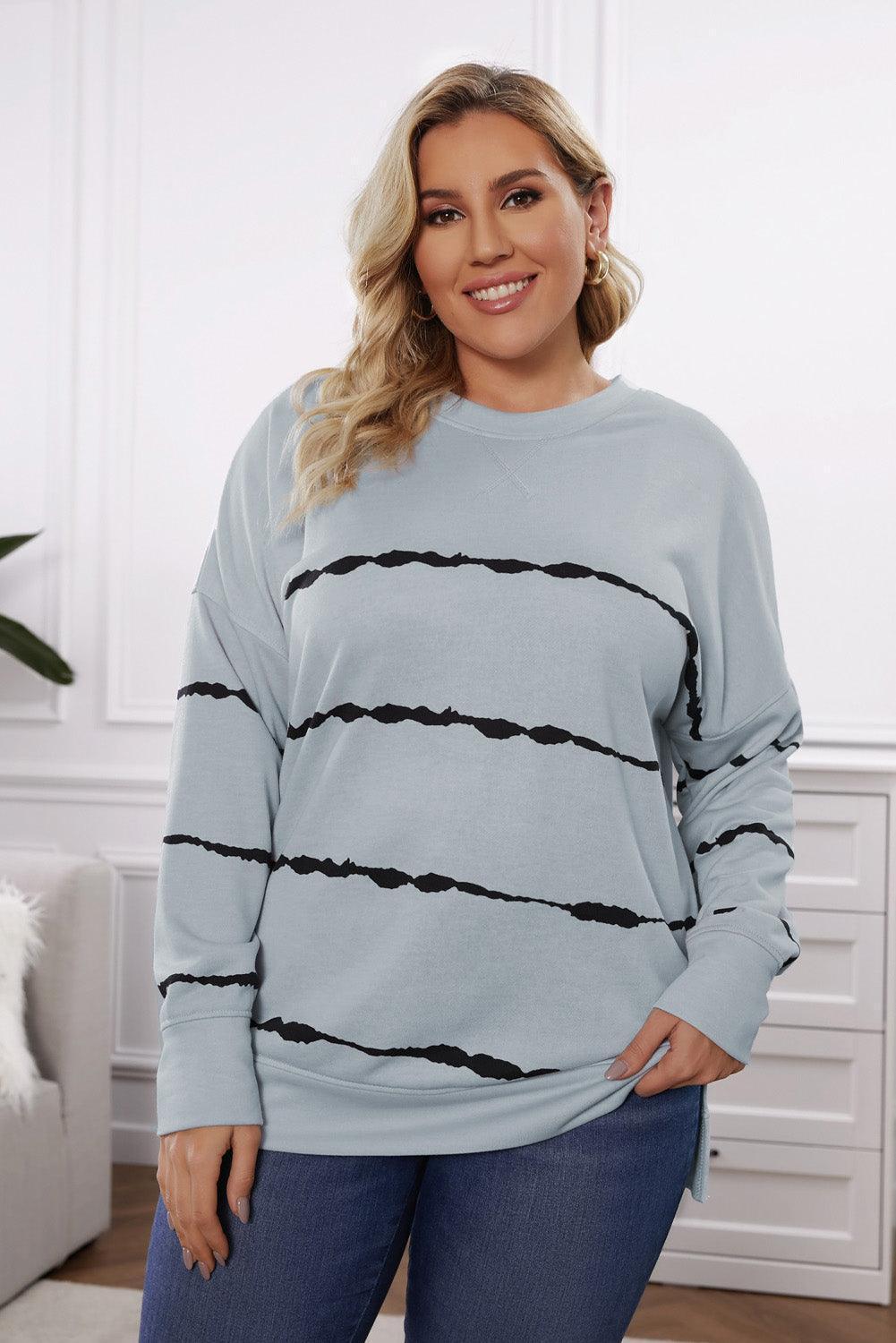 Plus Size Round Neck Dropped Shoulder Sweatshirt - ClubOn