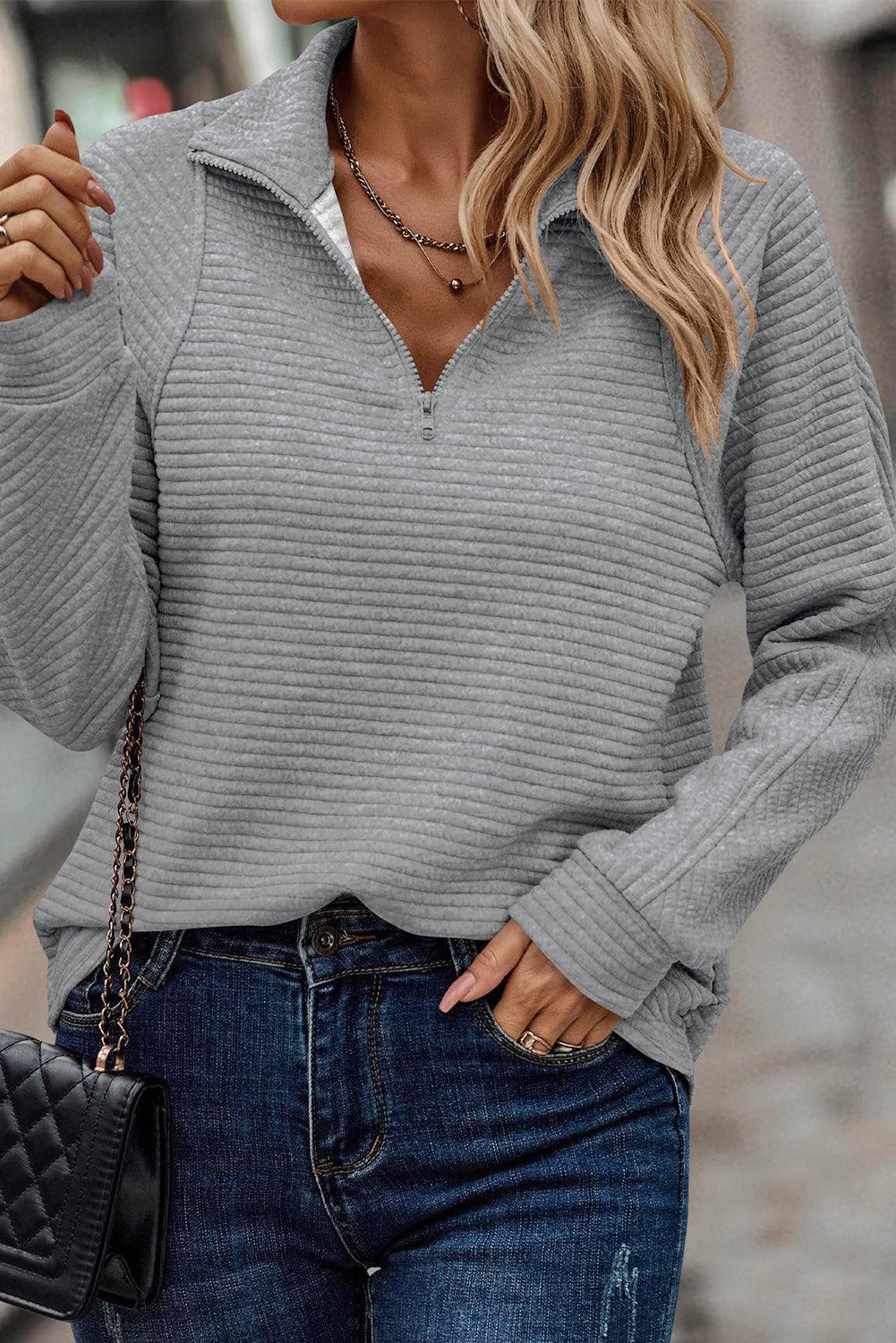 Plus Size Quarter Zip Long Sleeve T-Shirt - ClubOn