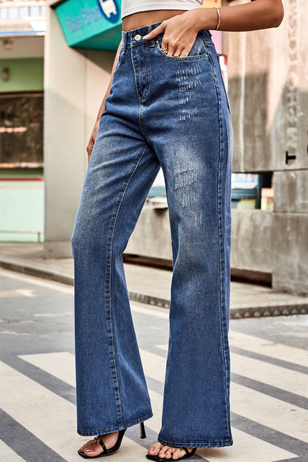 Buttoned Loose Fit Jeans with Pockets - ClubOn