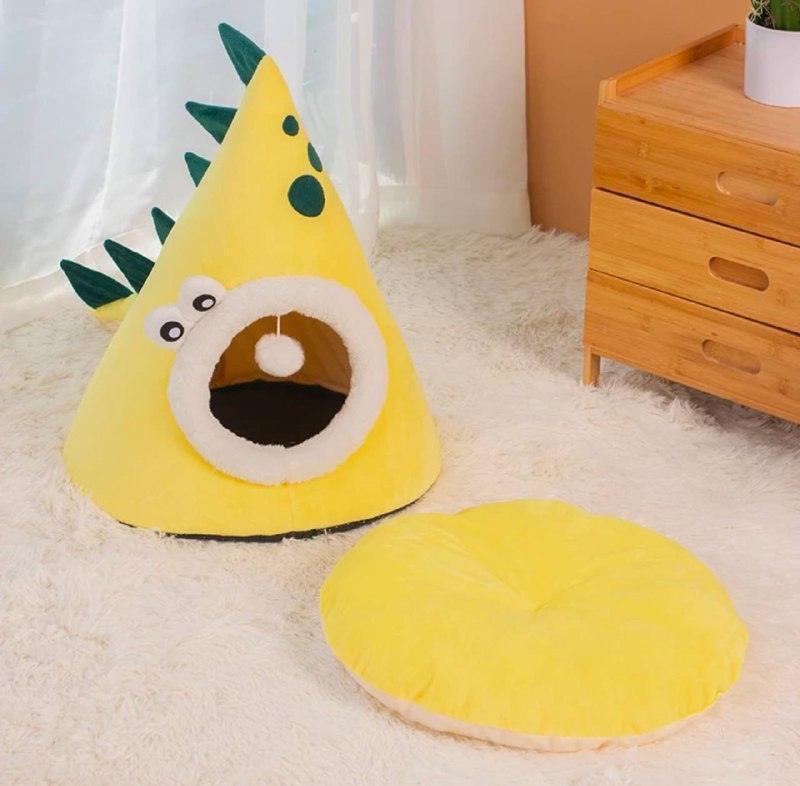 Three-Dimensional Dinosaur Shape Pet House - Yellow Cartoon Design - ClubOn