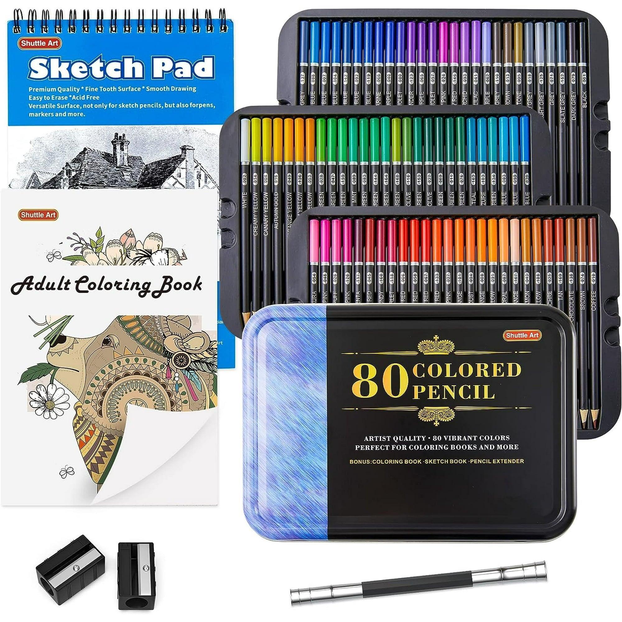 80 Colored Pencils, Shuttle Art Soft Core Coloring Pencils Set with Coloring Book, Sketch Pad & Sharpener for Adult Coloring, Sketching & Drawing - ClubOn