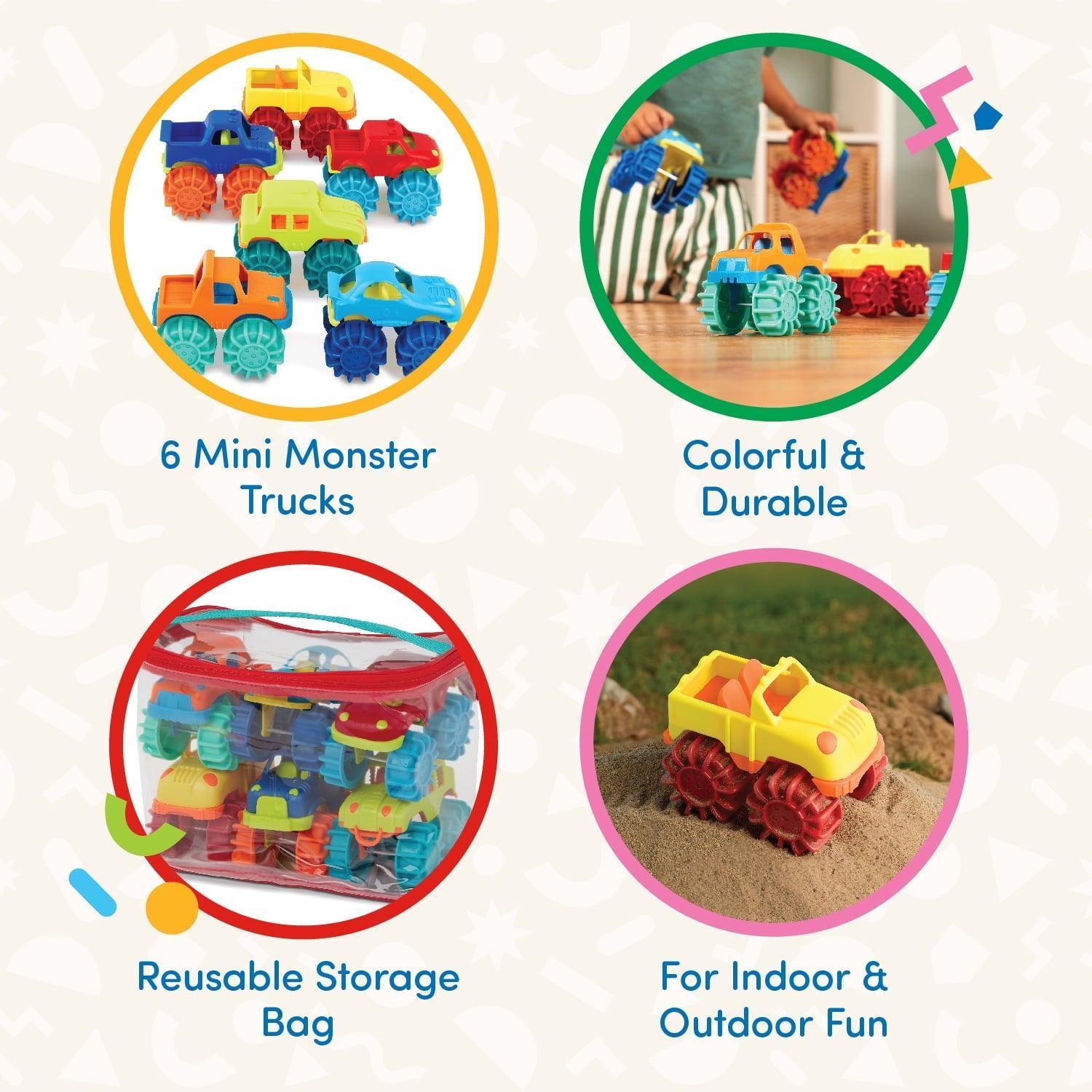 Battat Mini Monster Wheelies 6 Small Trucks – Indoor & Outdoor Toddler and Preschool Toys - ClubOn