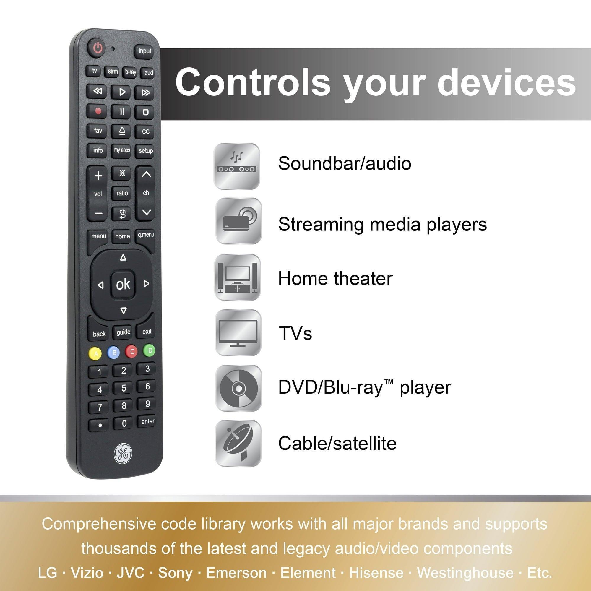 GE 4-Device LG Direct Replacement Universal TV Remote Control, Black, Model 57818 - ClubOn